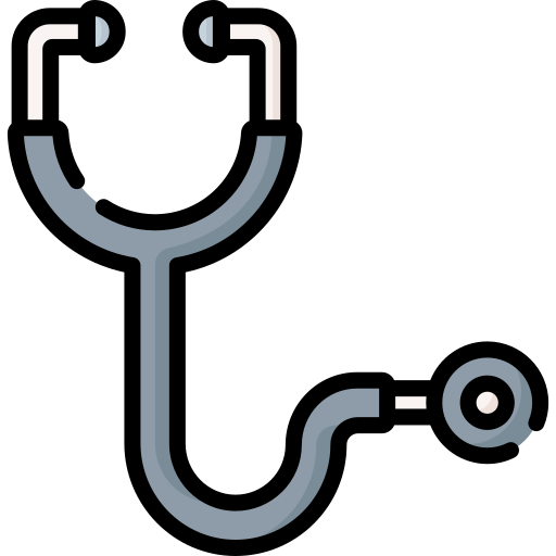 Illustration of a stethoscope, a medical instrument used for listening to heart and lung sounds.