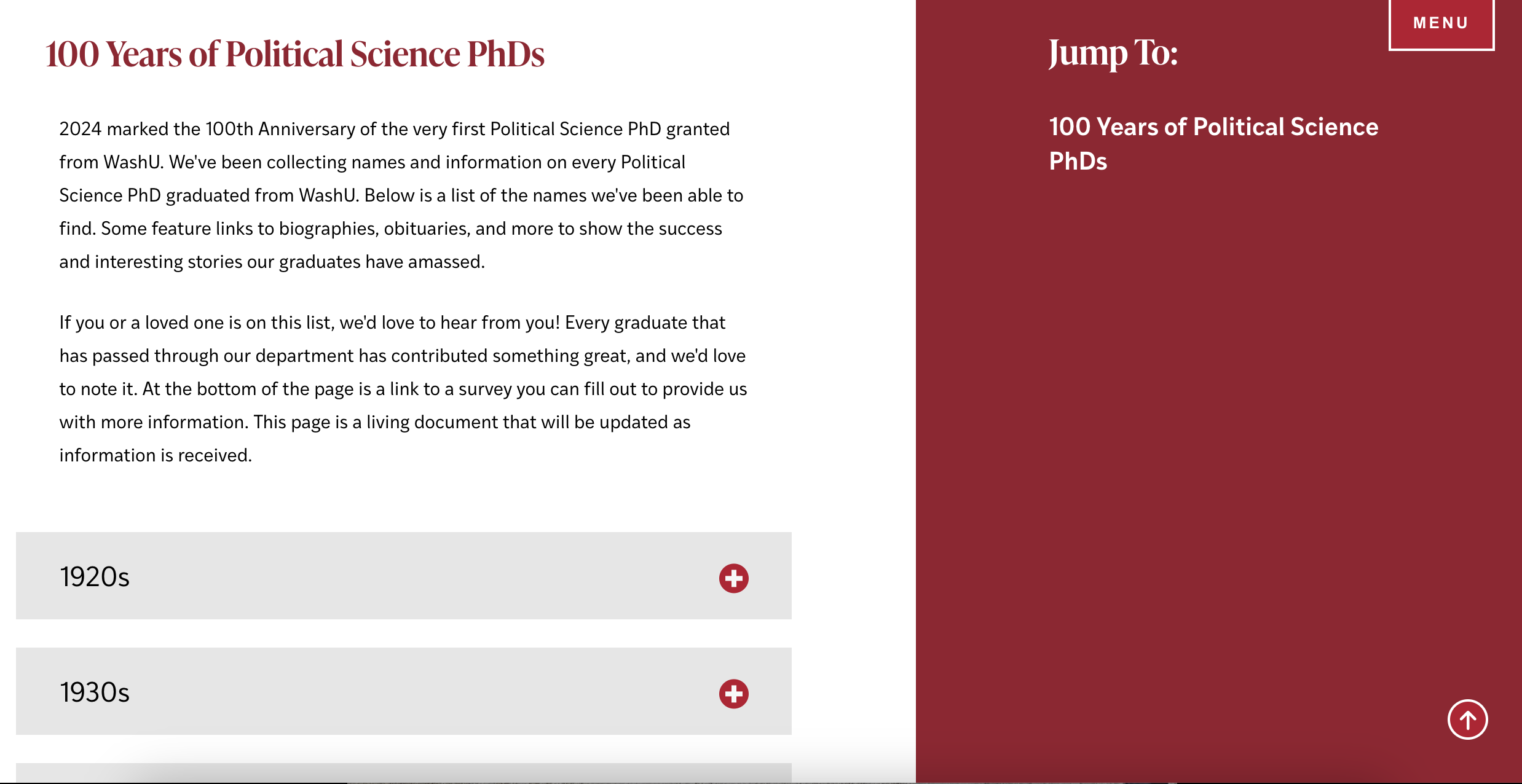 In celebration of 100 years of Political Science PhDs, I created a webpage that lists information on every Political Science PhD in the department's history.