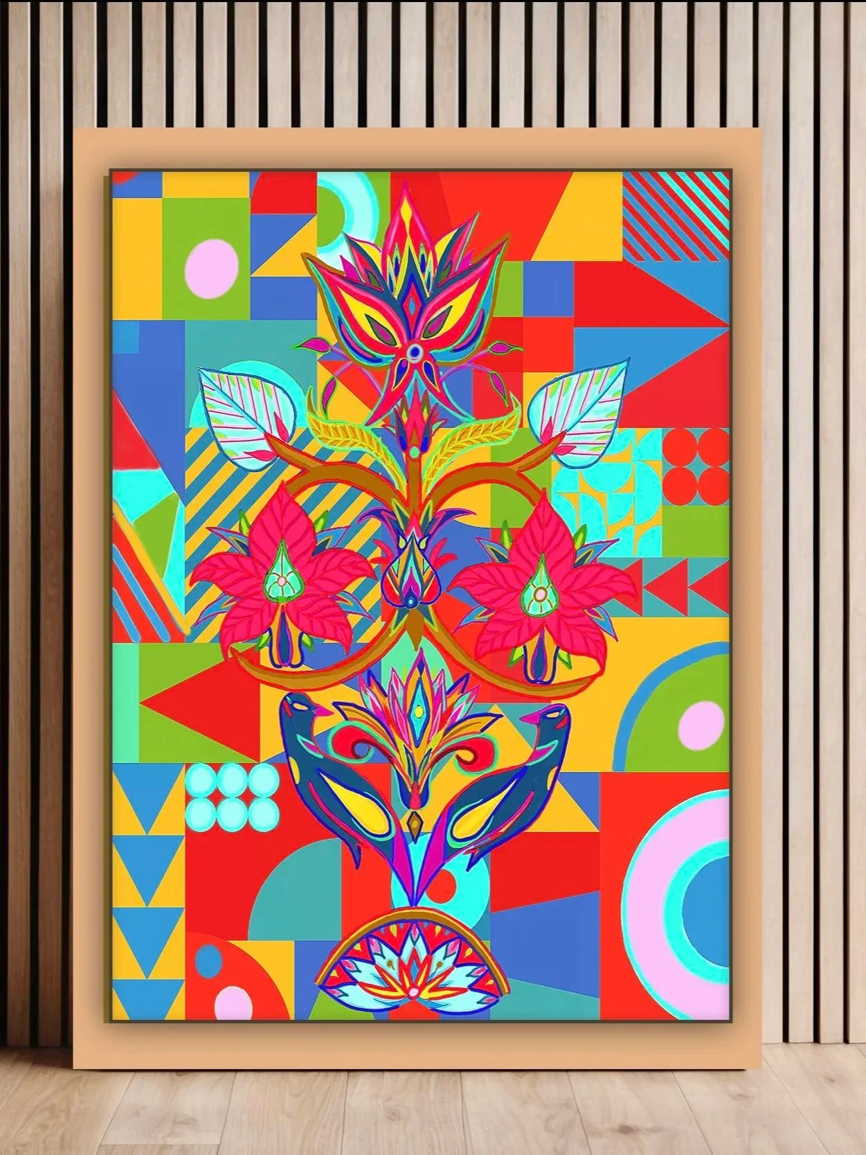 "Cubic Symmetry" Geometric Flowers Art Print  | New Wave Abstract Art Print