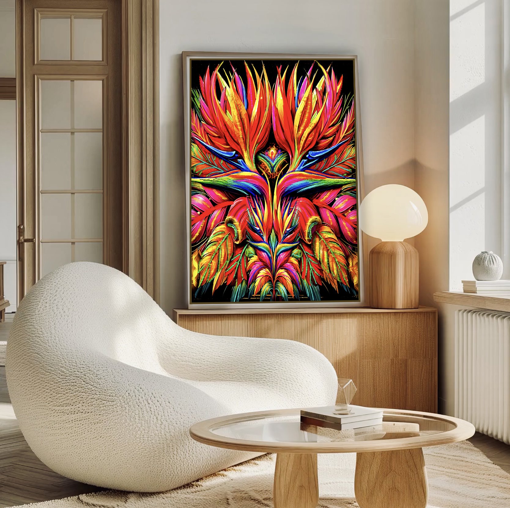 symmetrical geometric floral wall art print for sale