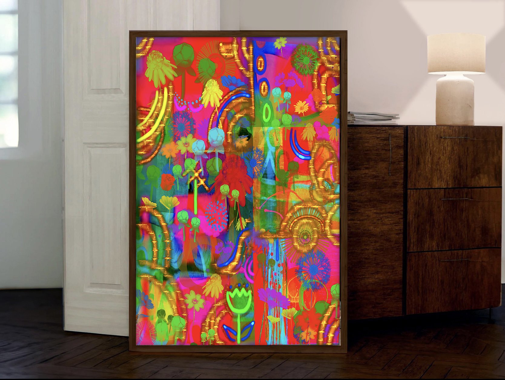 neon floral print - cool bauhaus prints for sale