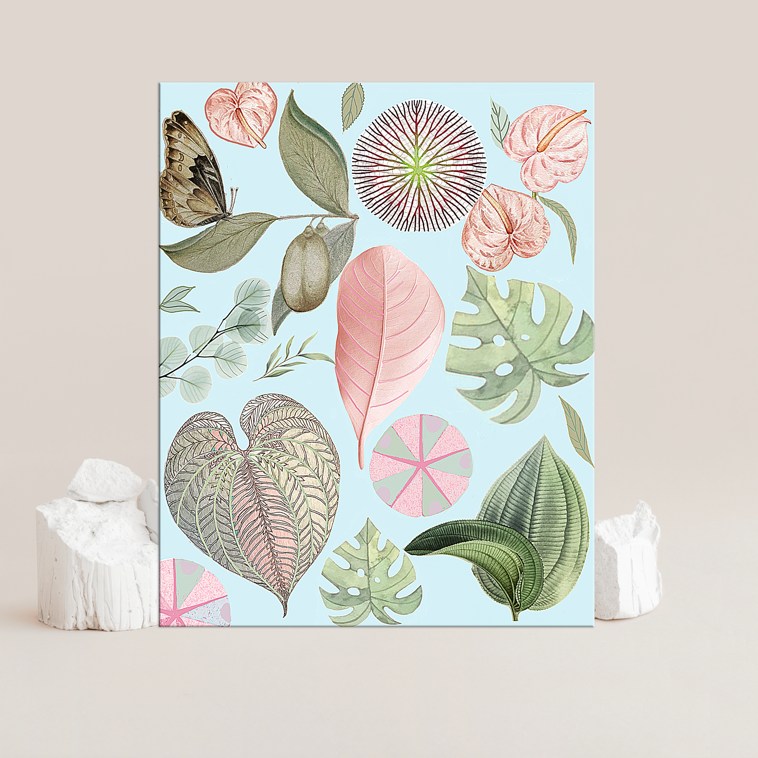 home interior design idea, pastel colors. Soothing wall art