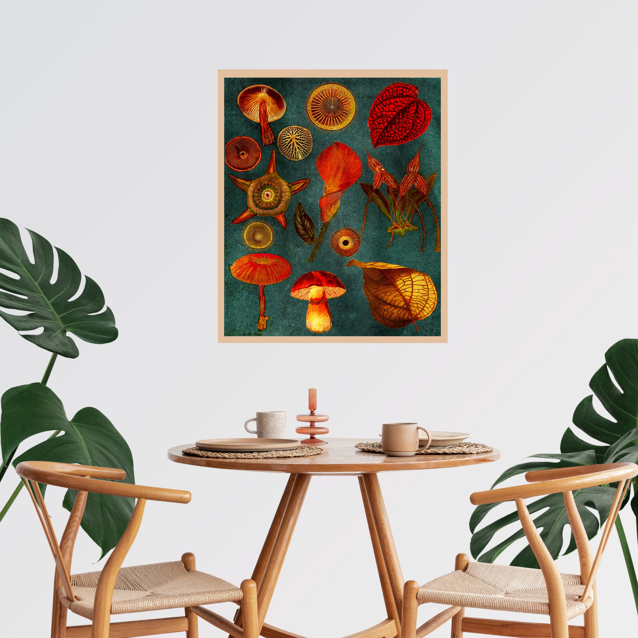 teal, orange and gold beautiful nature Collage art print wall decor idea