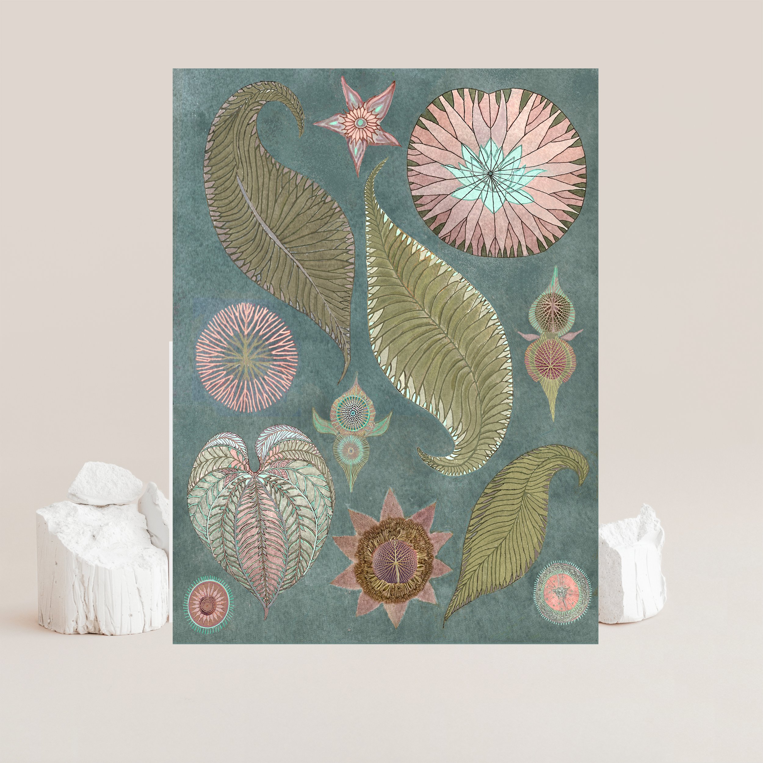 abstract lotus leaf watercolour painting