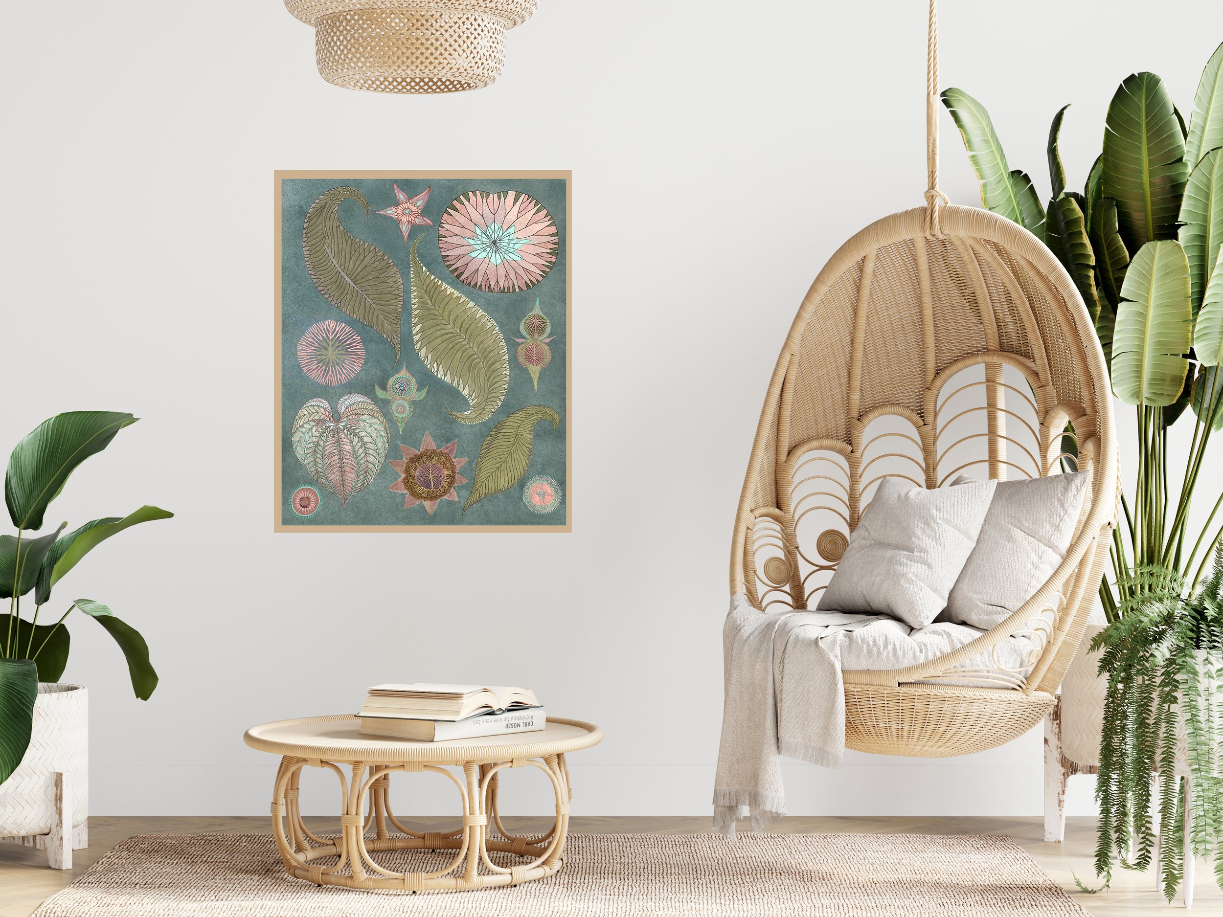 pastel colours pink and blue botanical wall decor