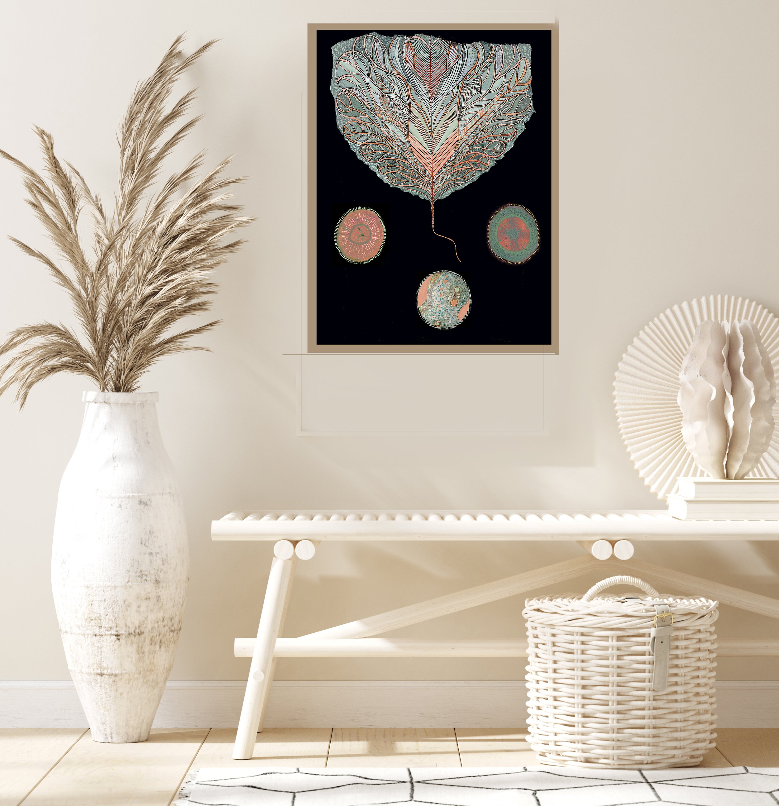 trippy botanical art, unique art print posters for sale