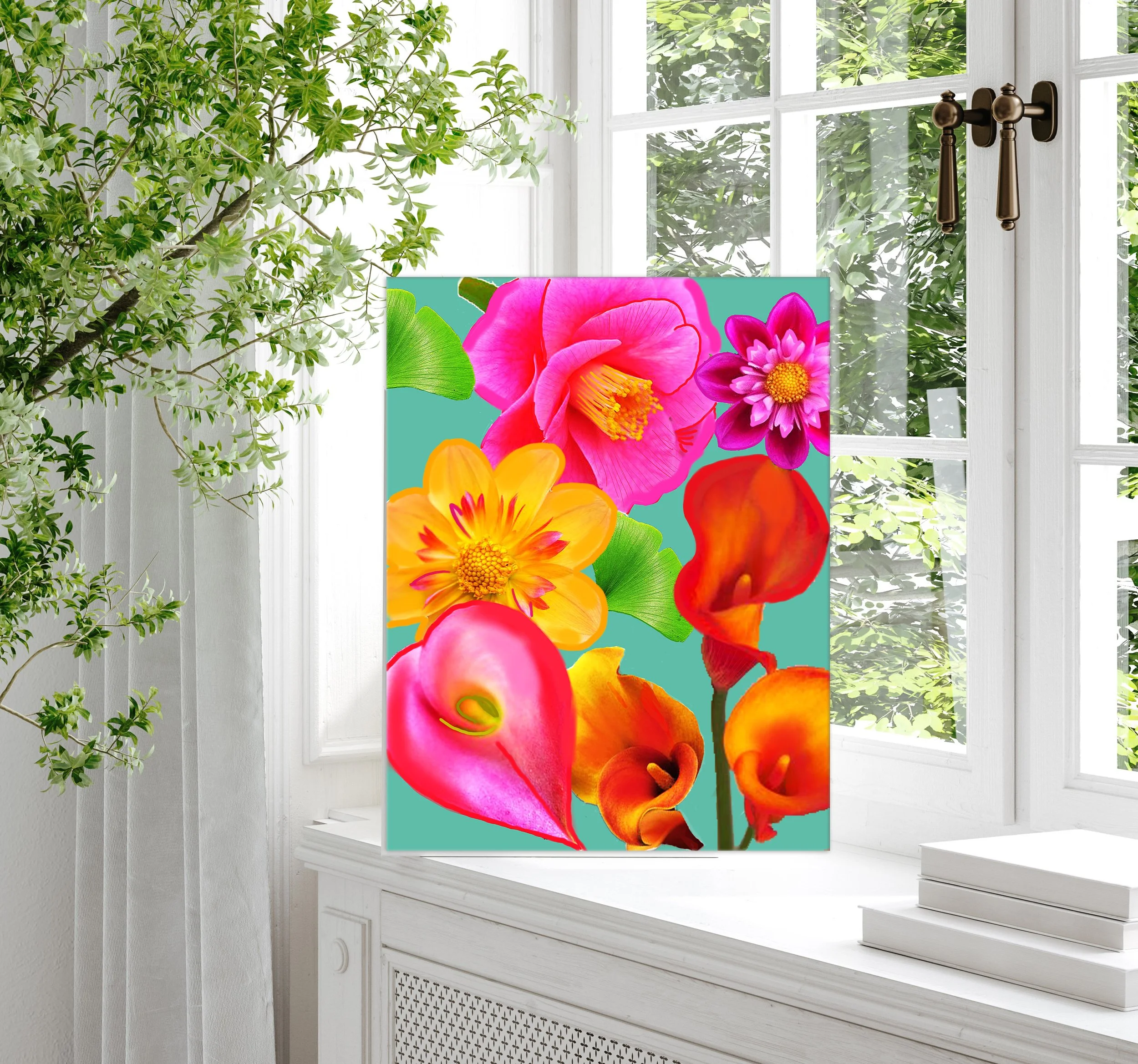 colourful wildflower art print, bright colorful flower collage poster