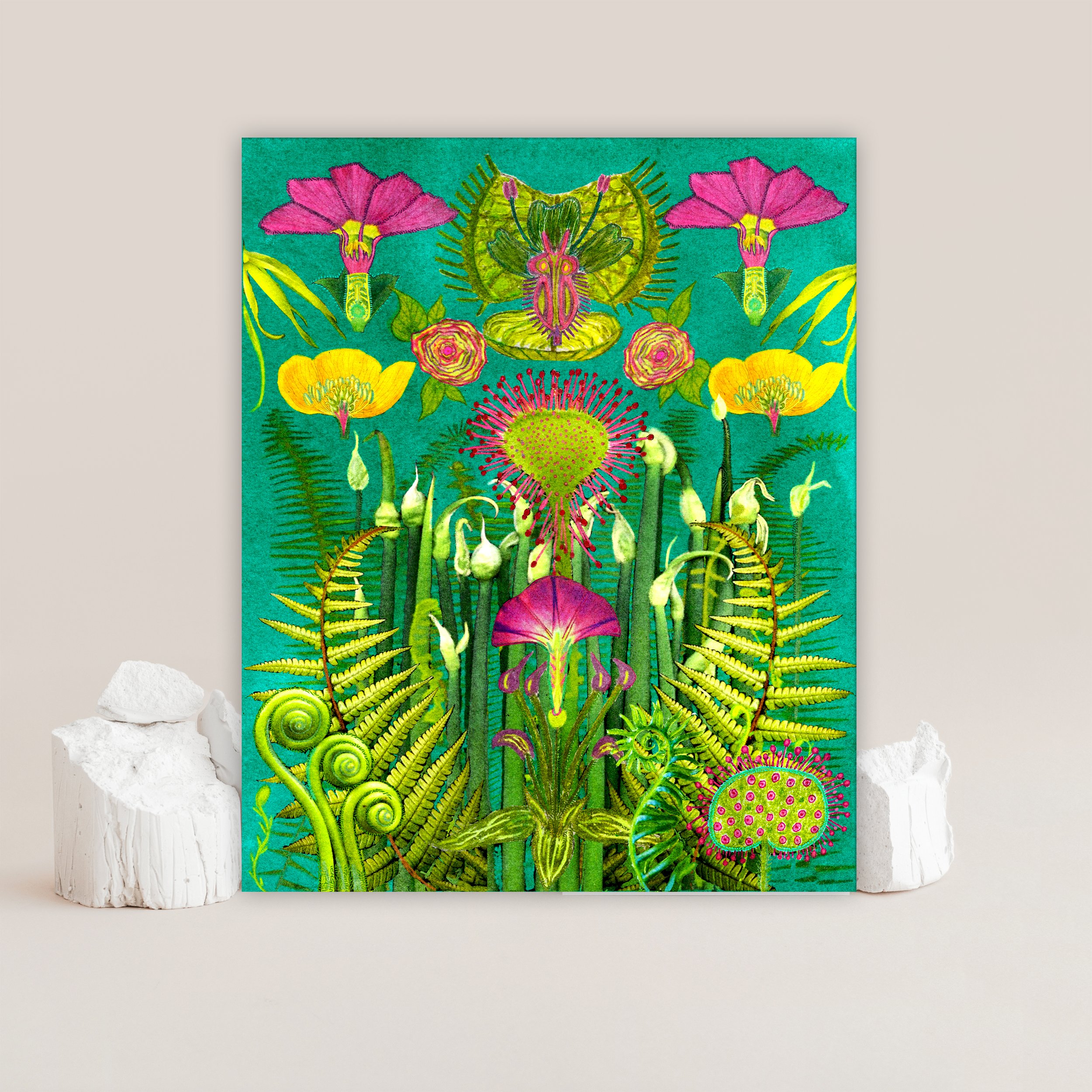 colourful flower prints, trippy neon posters, colourful print