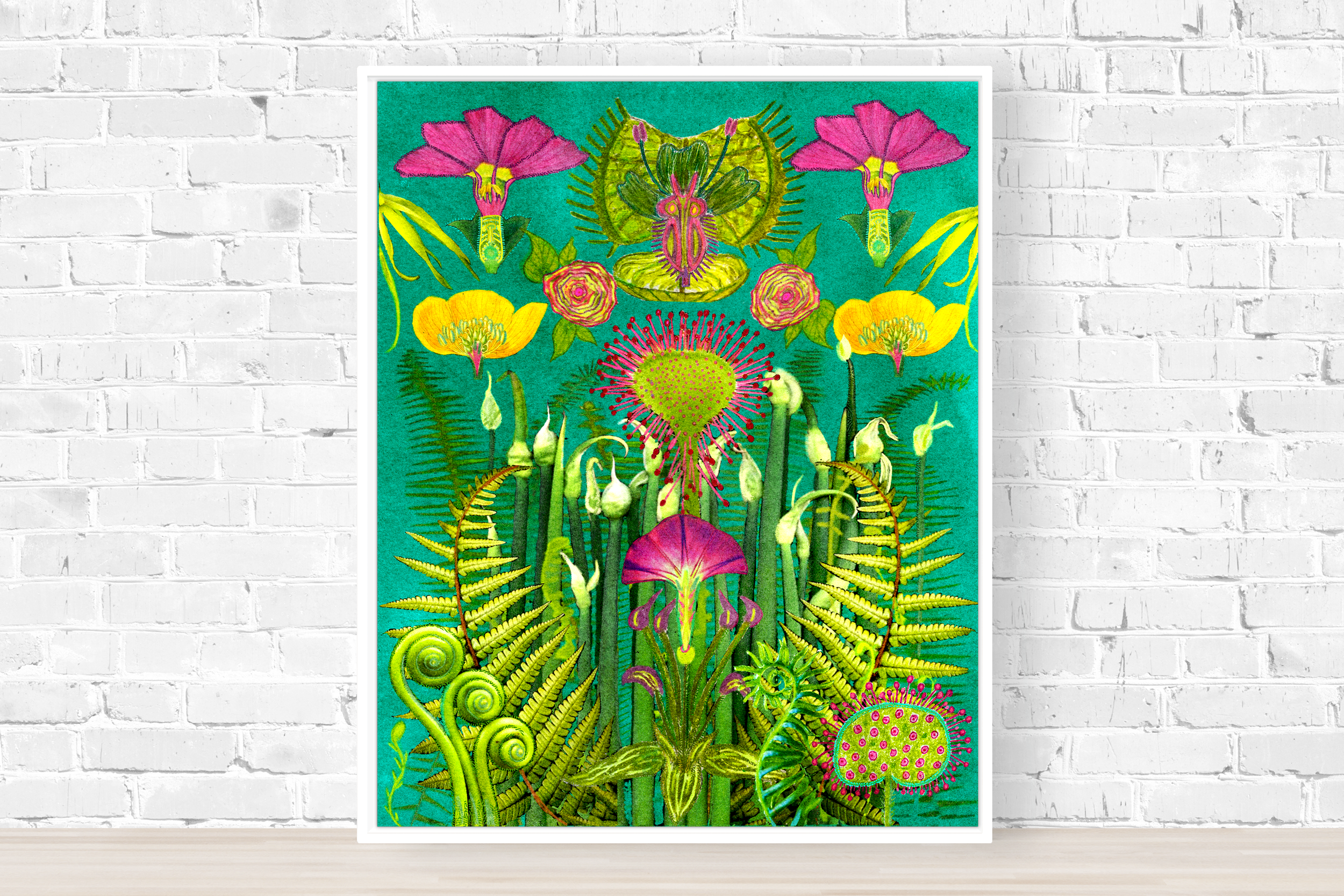 abstract floral artwork, neon print poster
