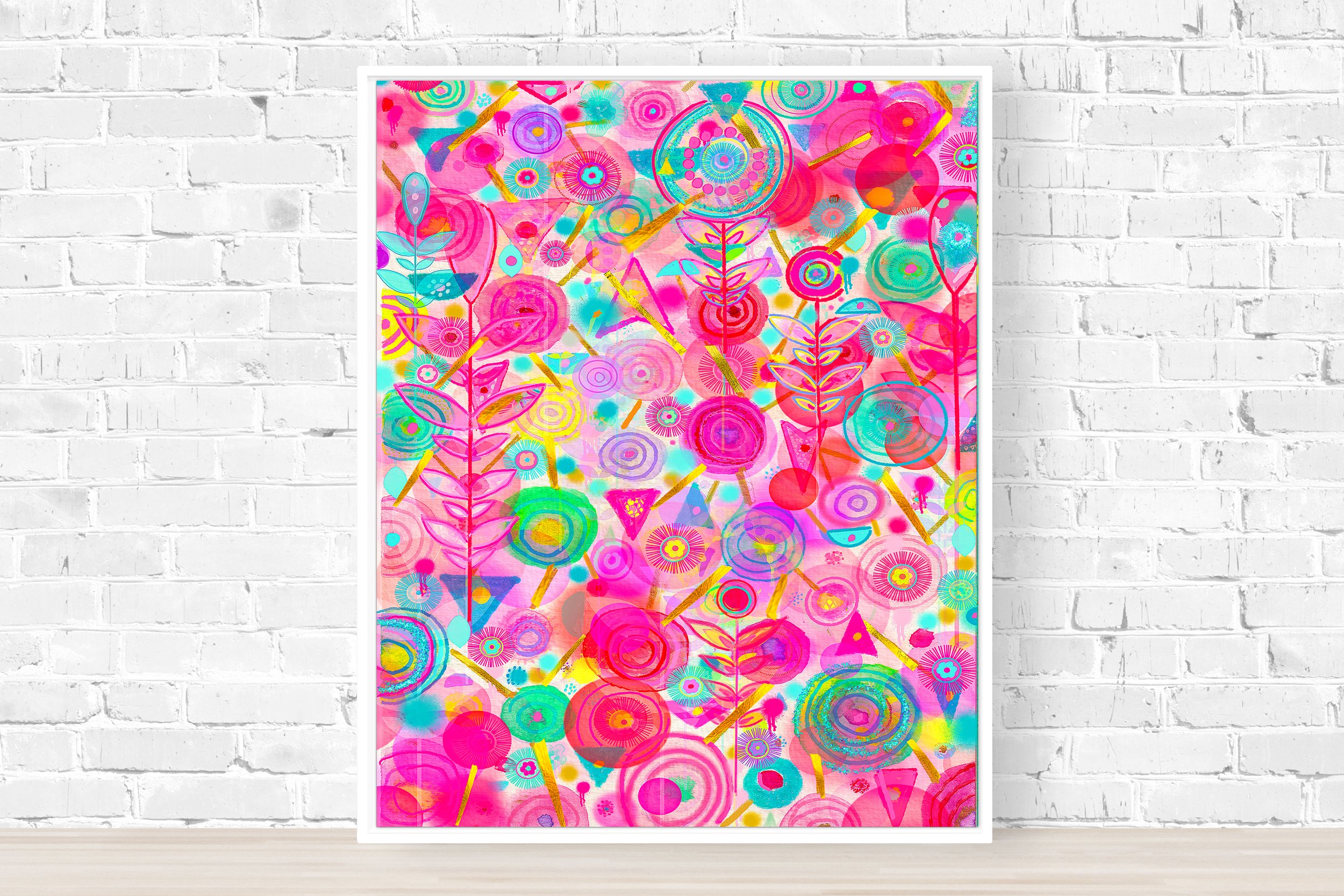 memphis style painting - hot pink wall prints - bright colored waall art - vibrant abstract wall art