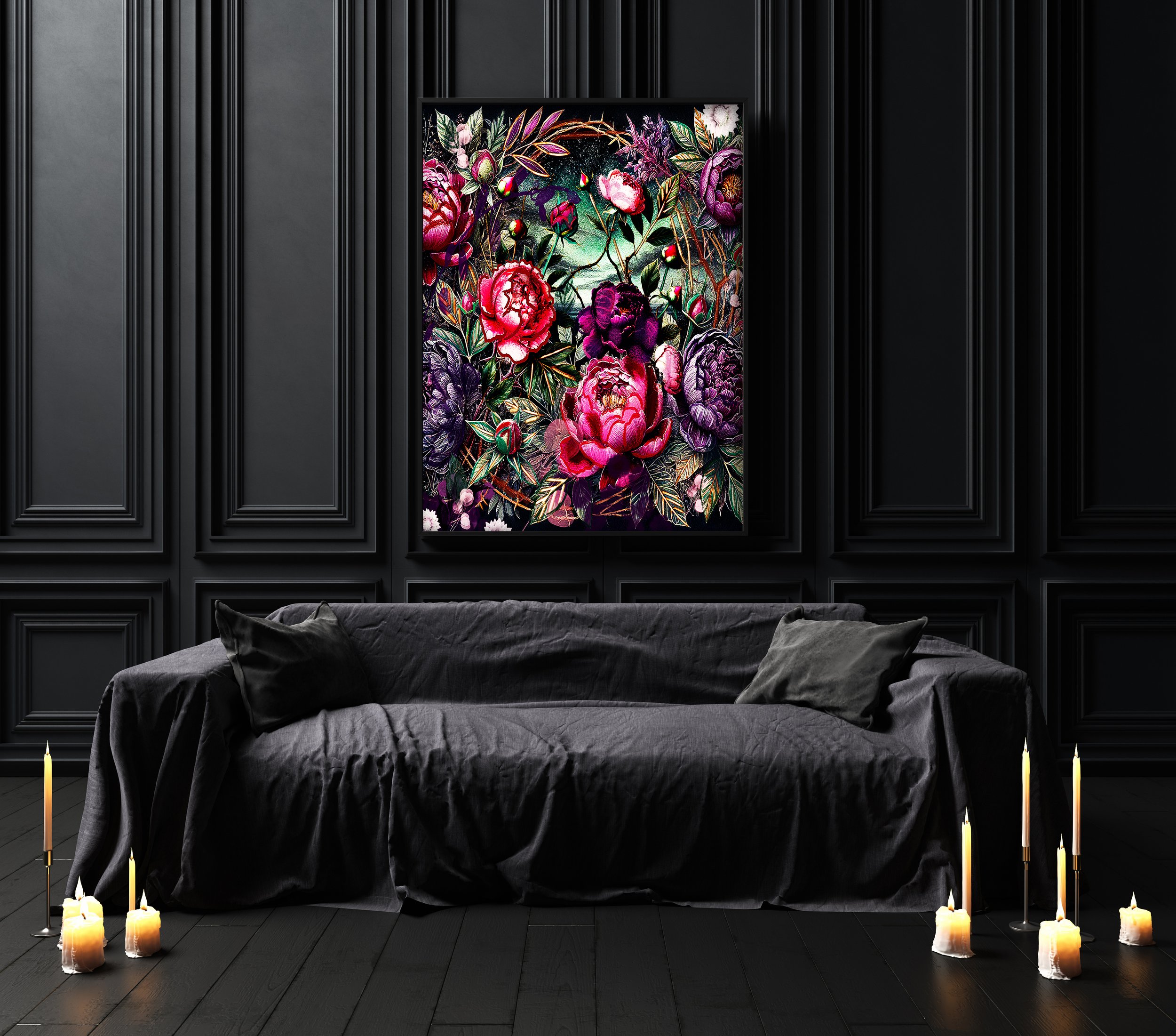 gothic garden art print - goth flower print
