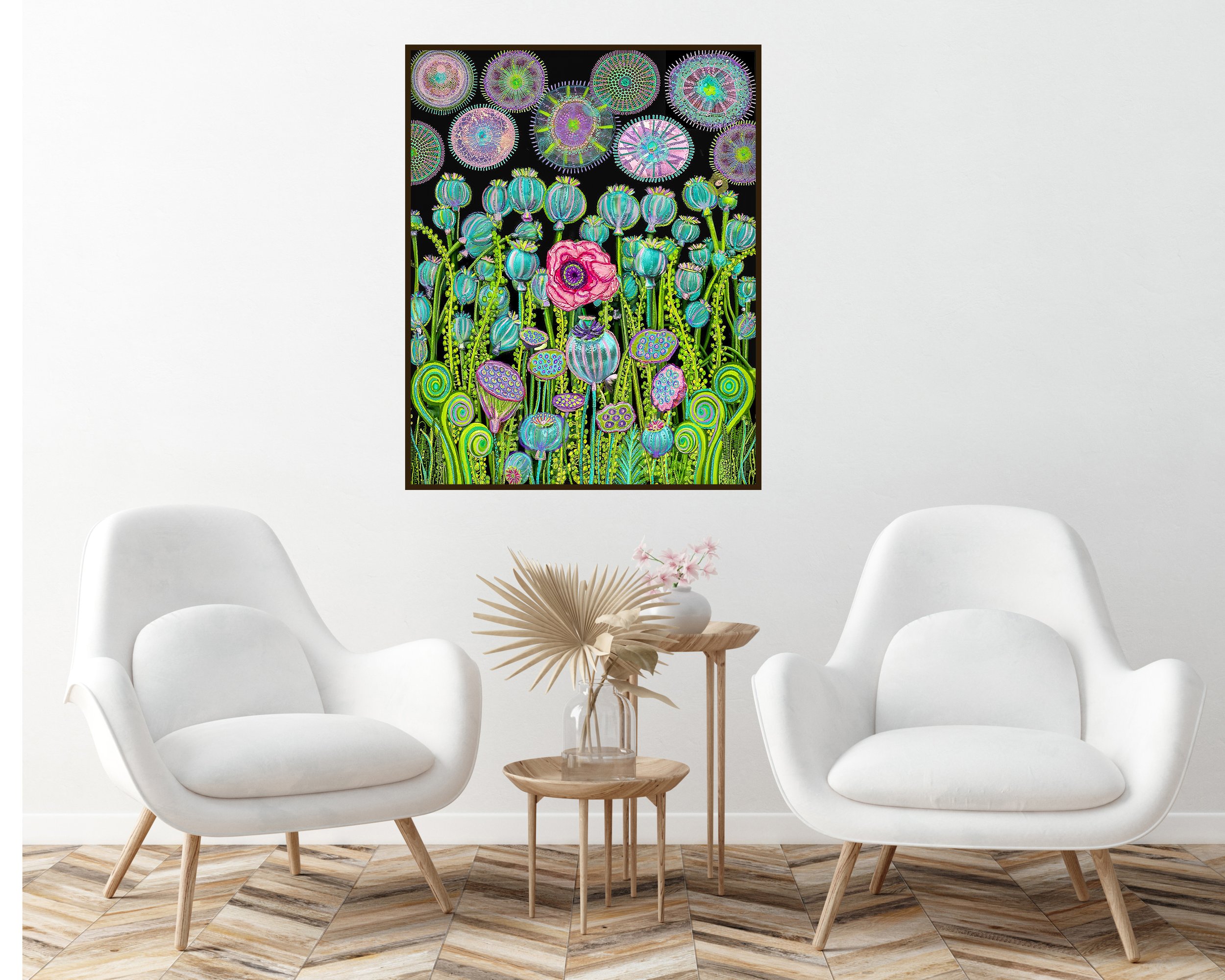 colourful poppy landscape art print poster
