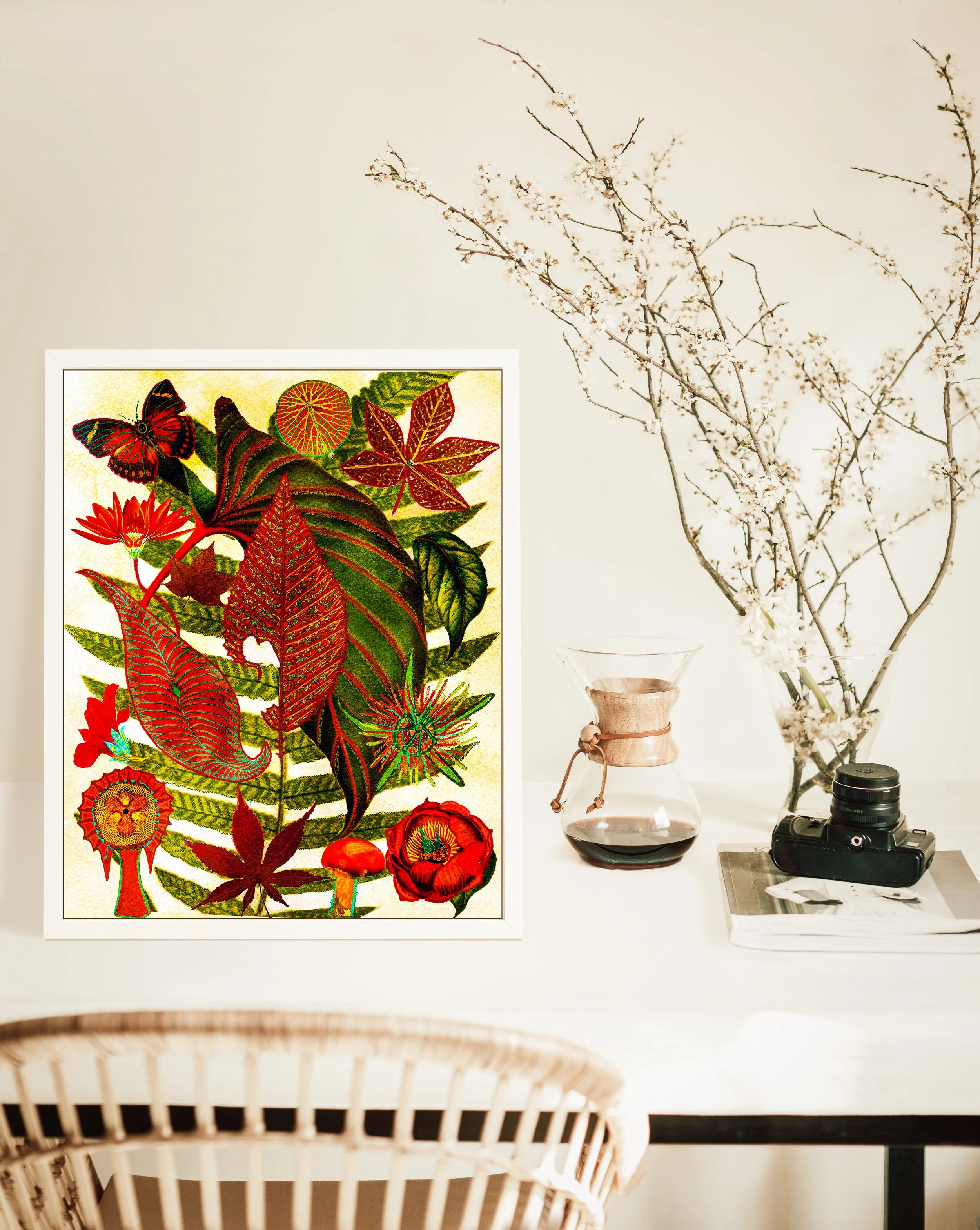 desk decor aesthetic - neutral nature art for office