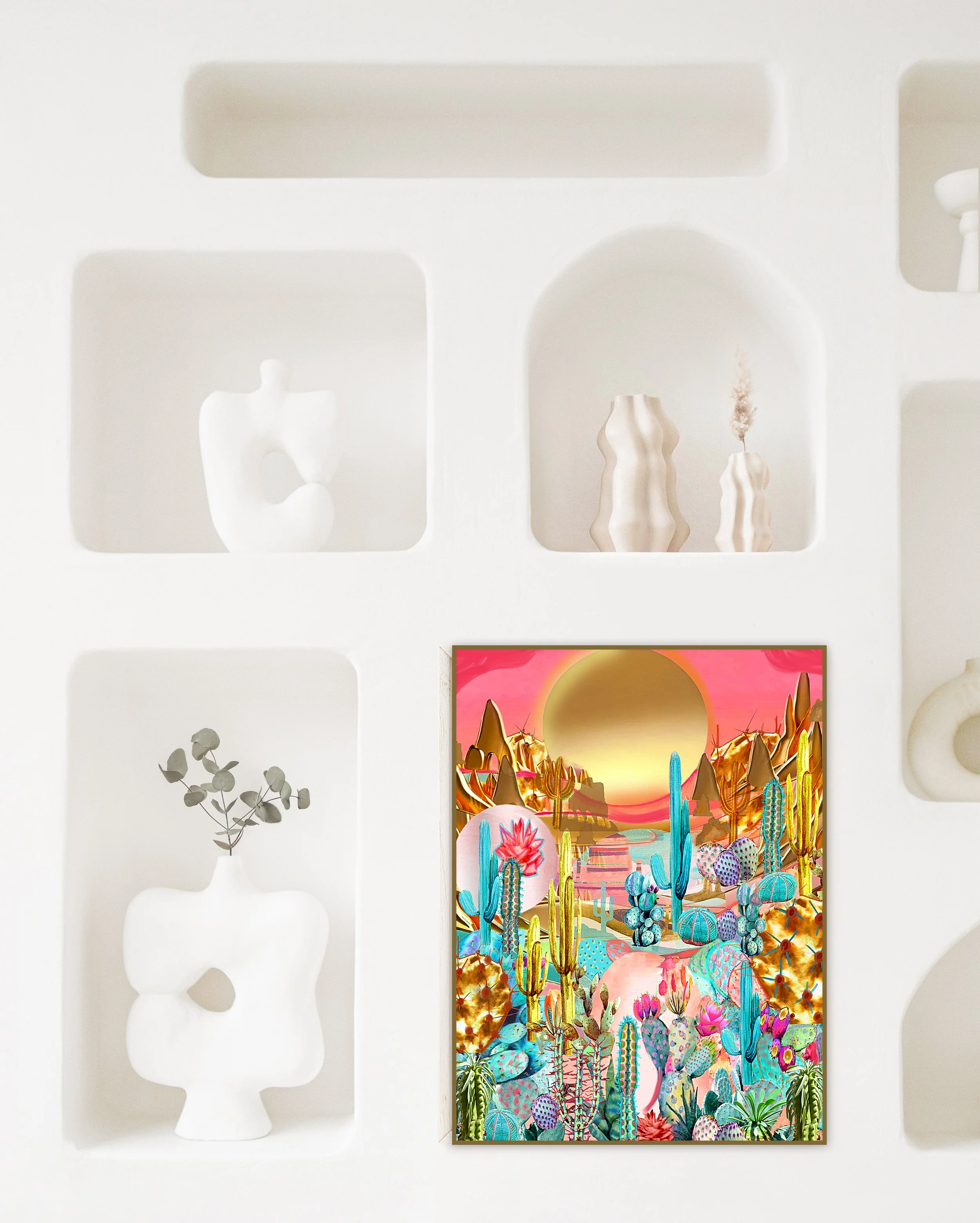 Pink cubicle decor - cacti art print