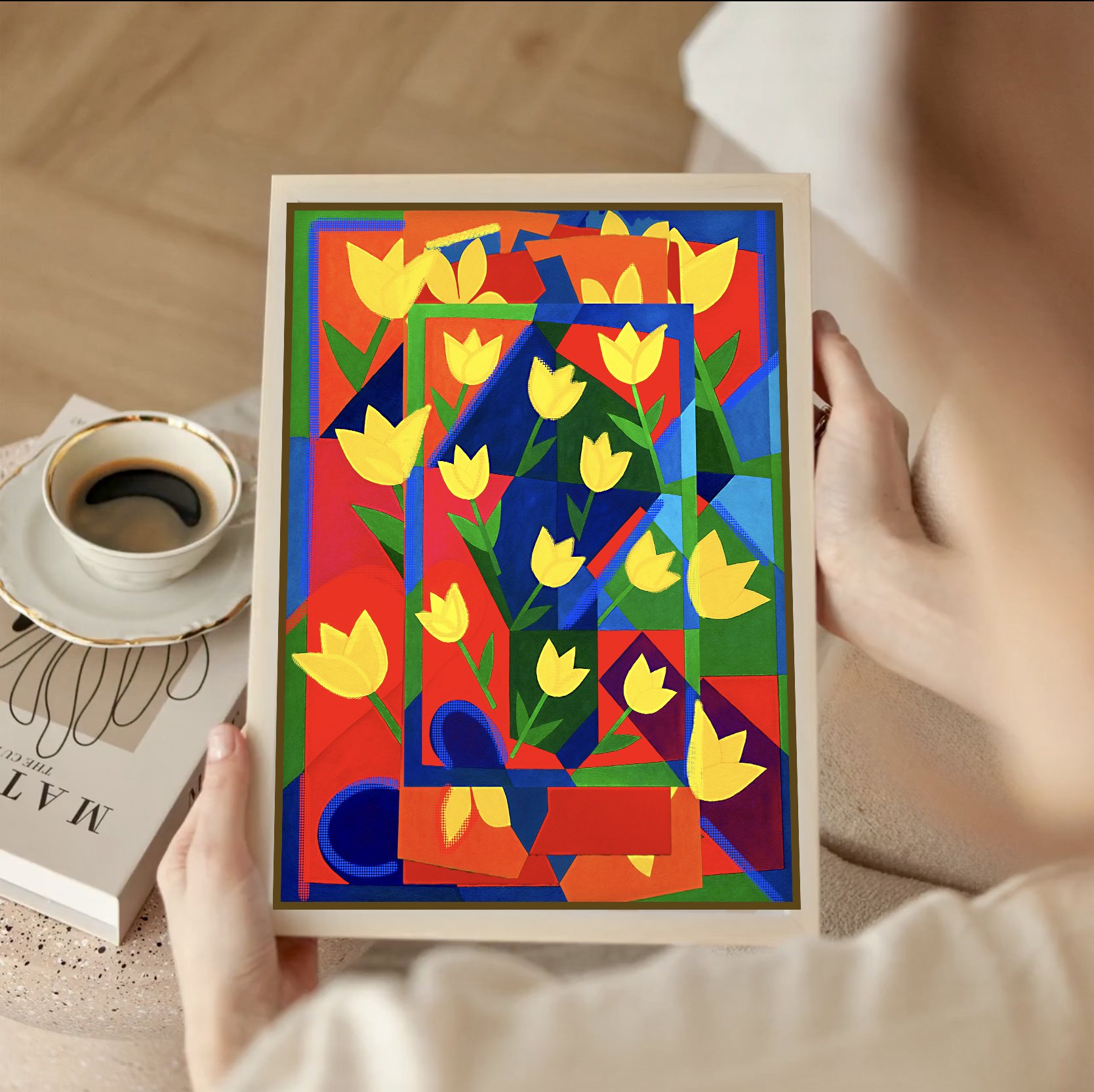 bold color tulip painting, abstract