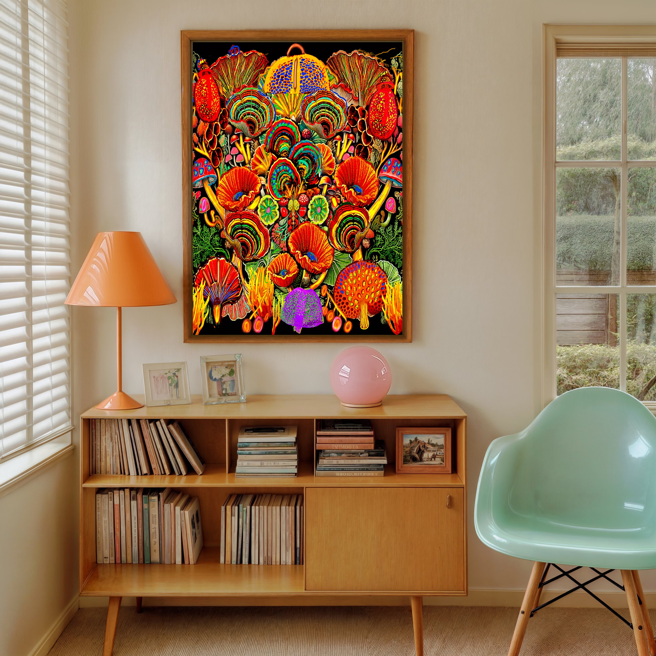 orange fungi painting for sale - mushroom lover gift