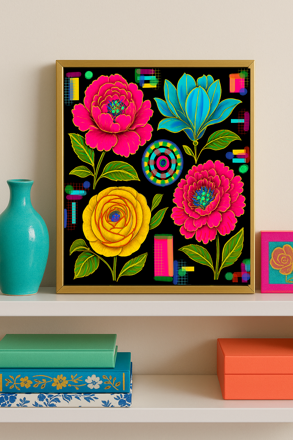 neon-modern-colorful-preppy-flower-art-for-sale