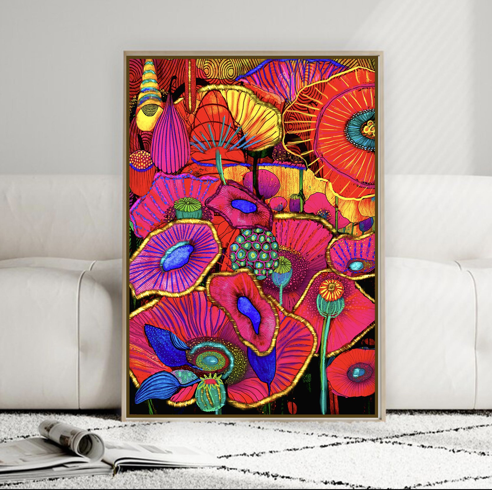 Boho botanical wall decor - Neon botanical art in modern room