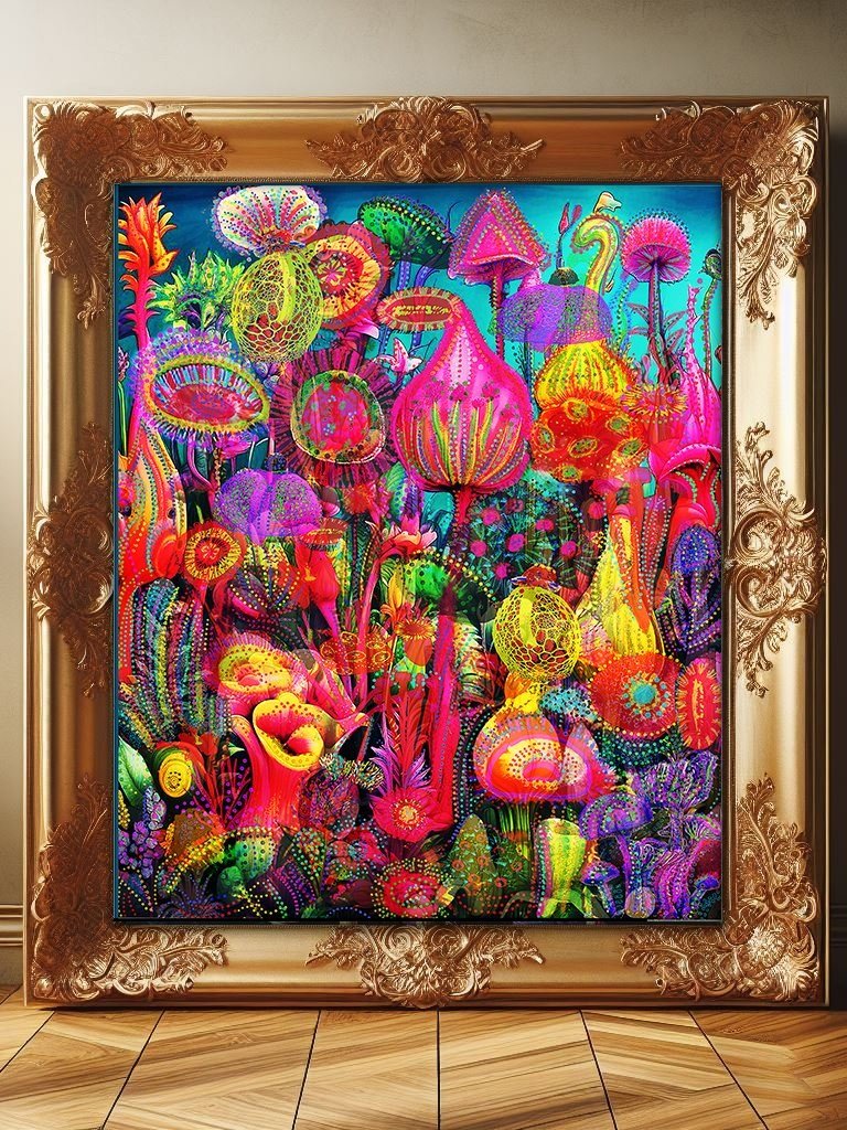 trippy artwork, modern botanical print for collector of art