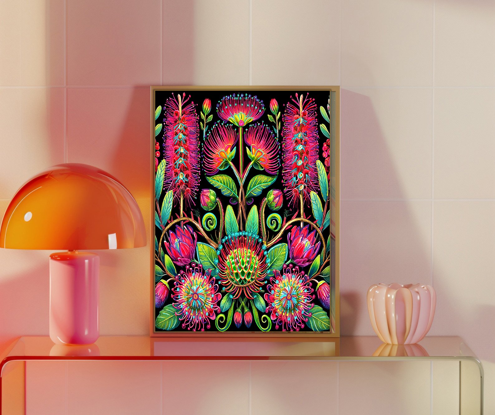 mcm artwork - bohemian floral poster - eclectic wall art