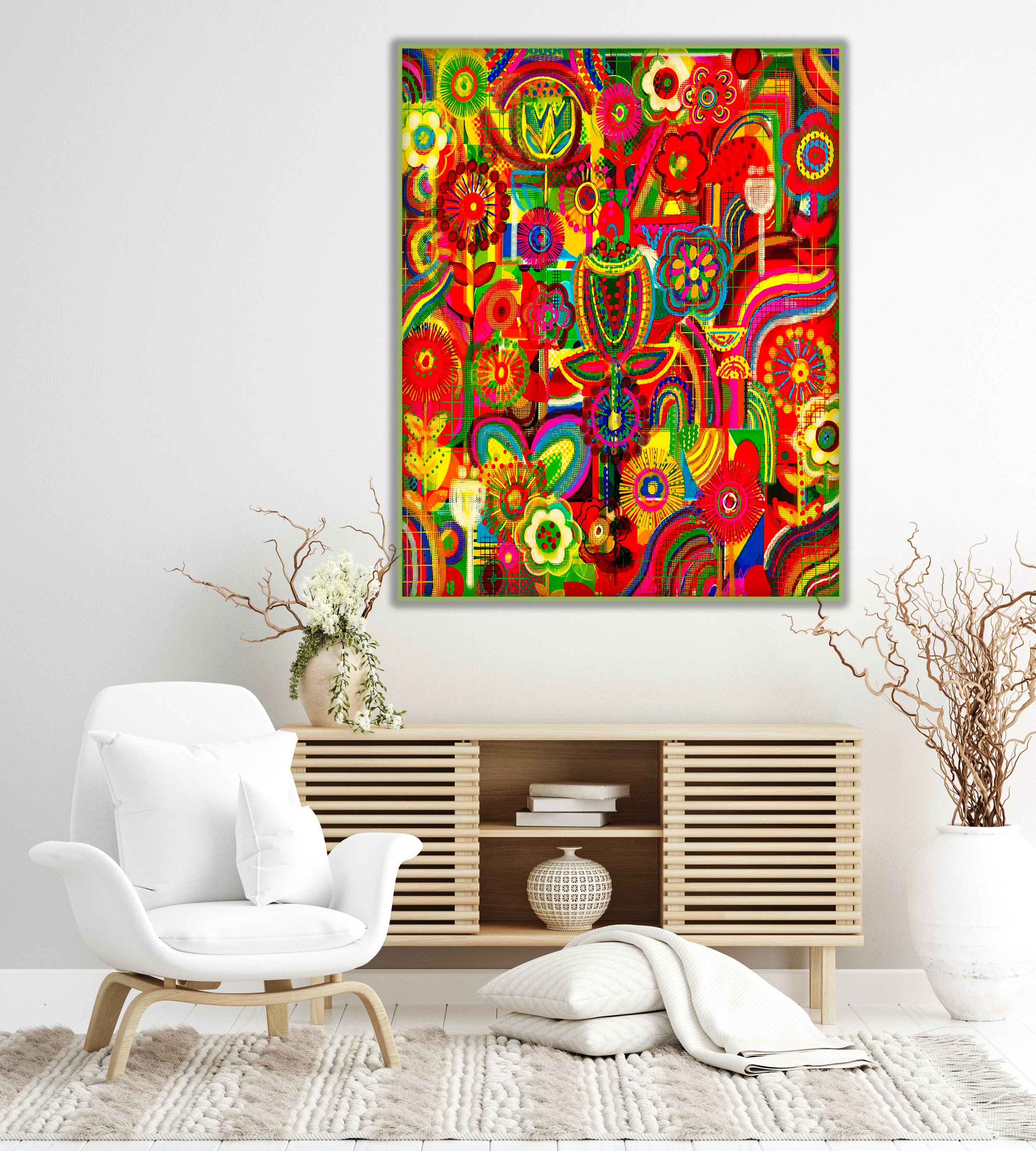 mid century abstract painting - 18x24 inches vibrant wall art - mcm decor