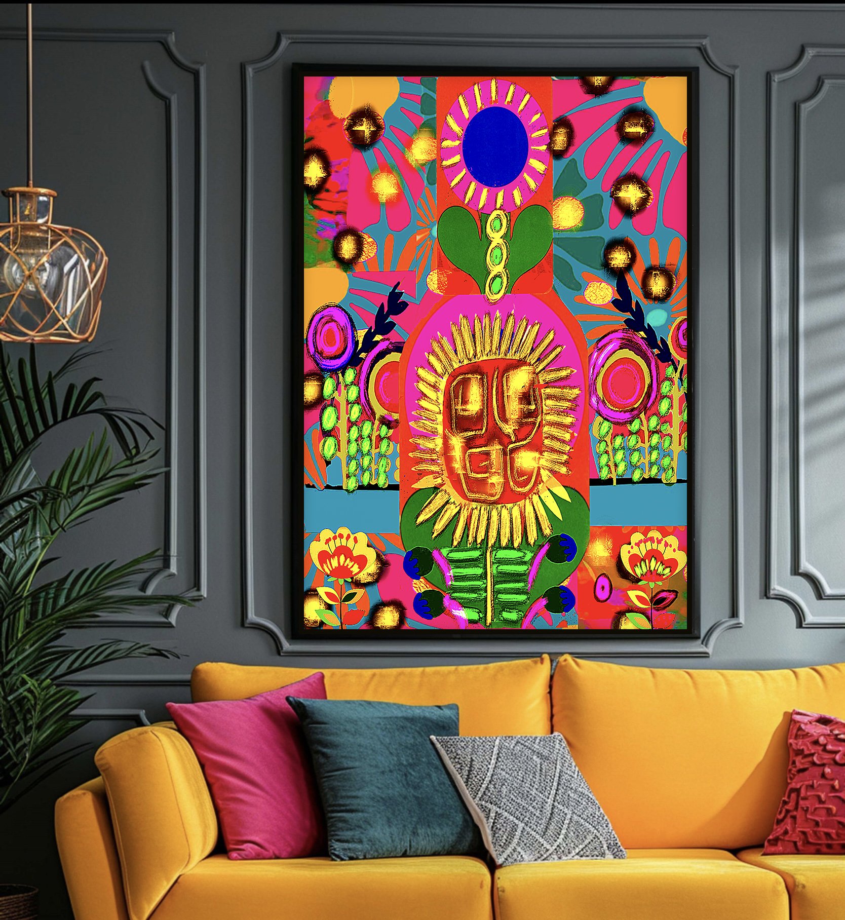 neon colors modern art poster - pop of color art - preppy decor ideas