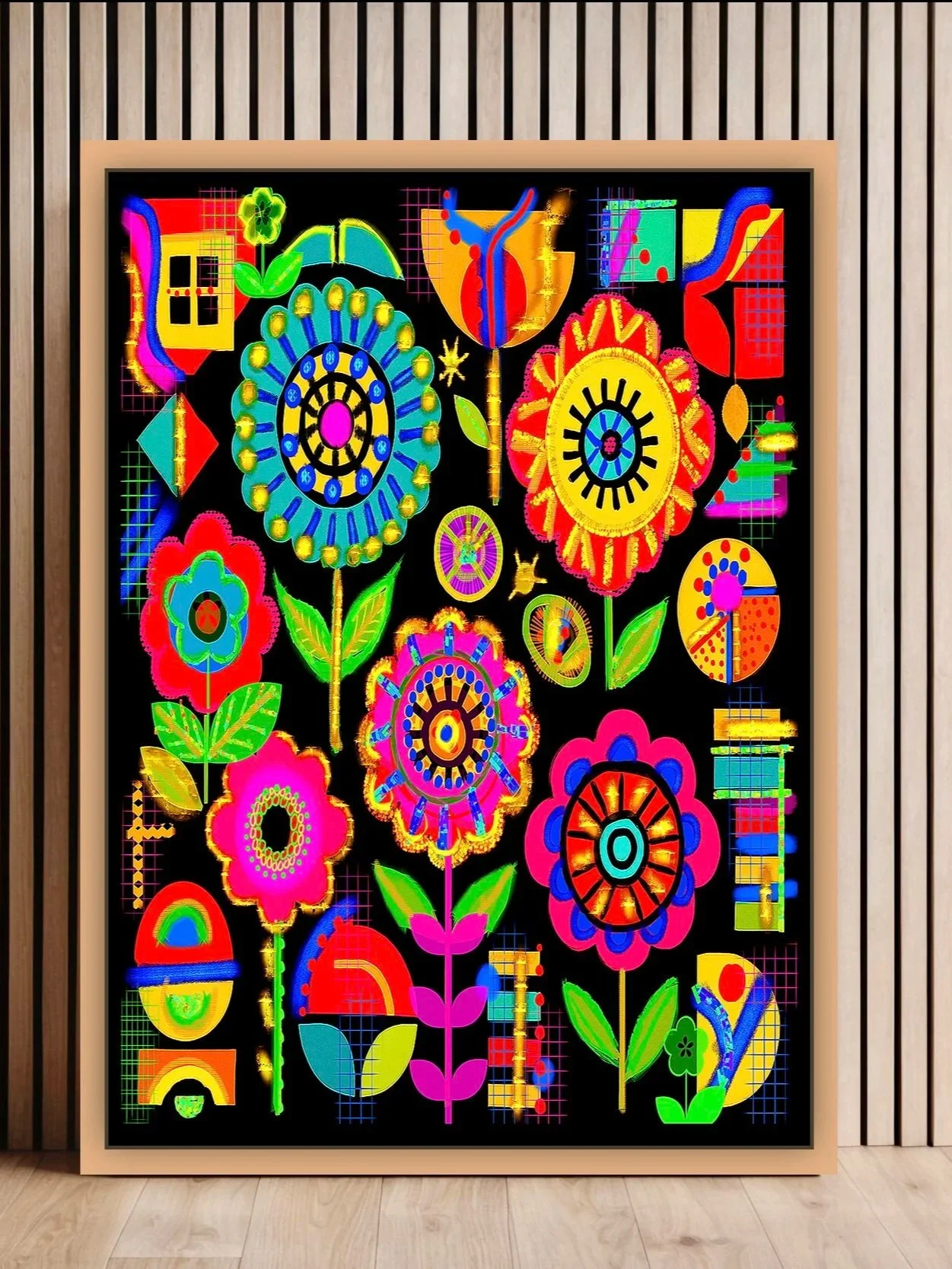 "Order" Retro Futurist Neon Floral Art Print – Bold Geometric Flowers By Giovanna Nicolo / Botanical Art By Gio