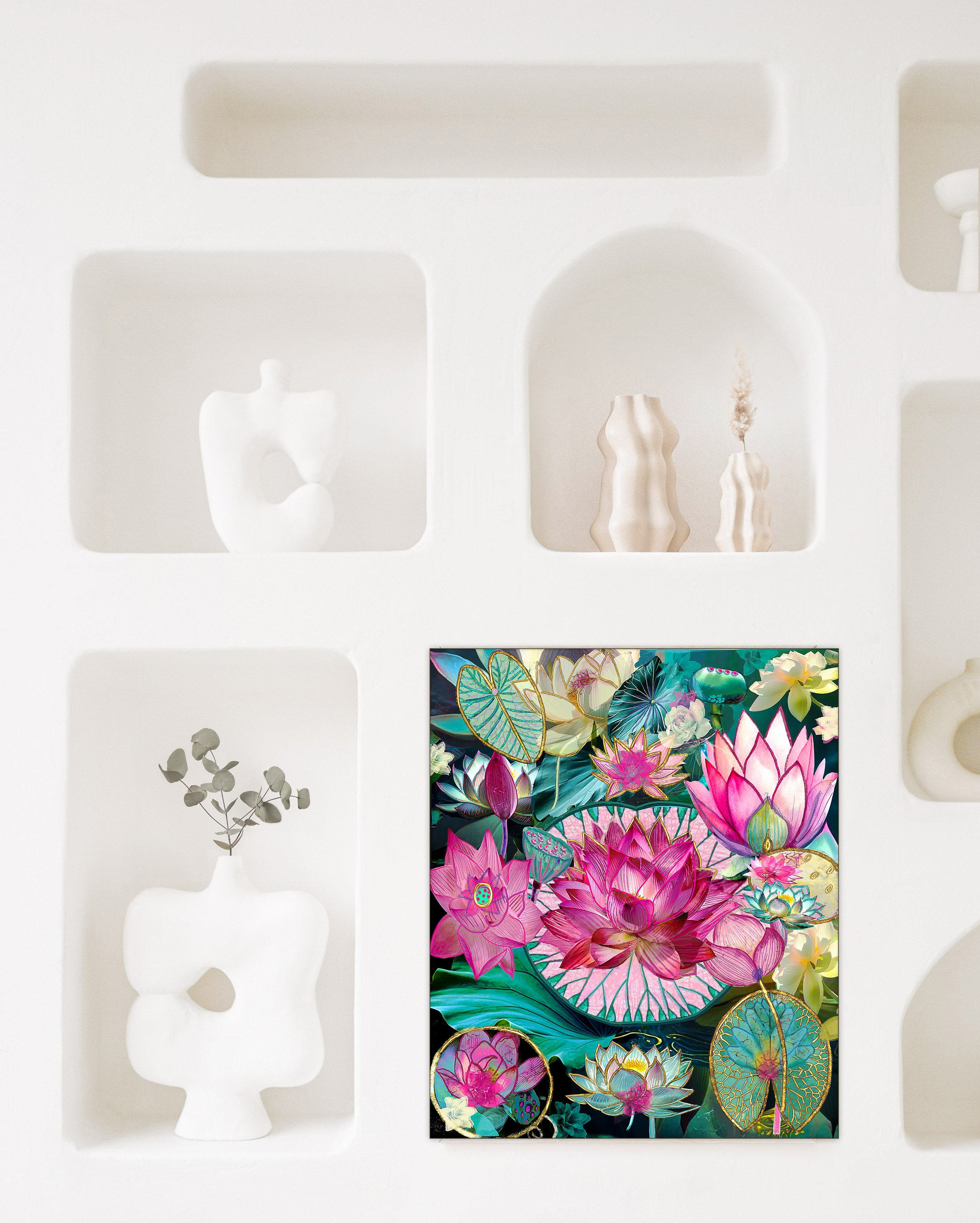 beautiful floral artwork - cubicle decor of lotus flowers