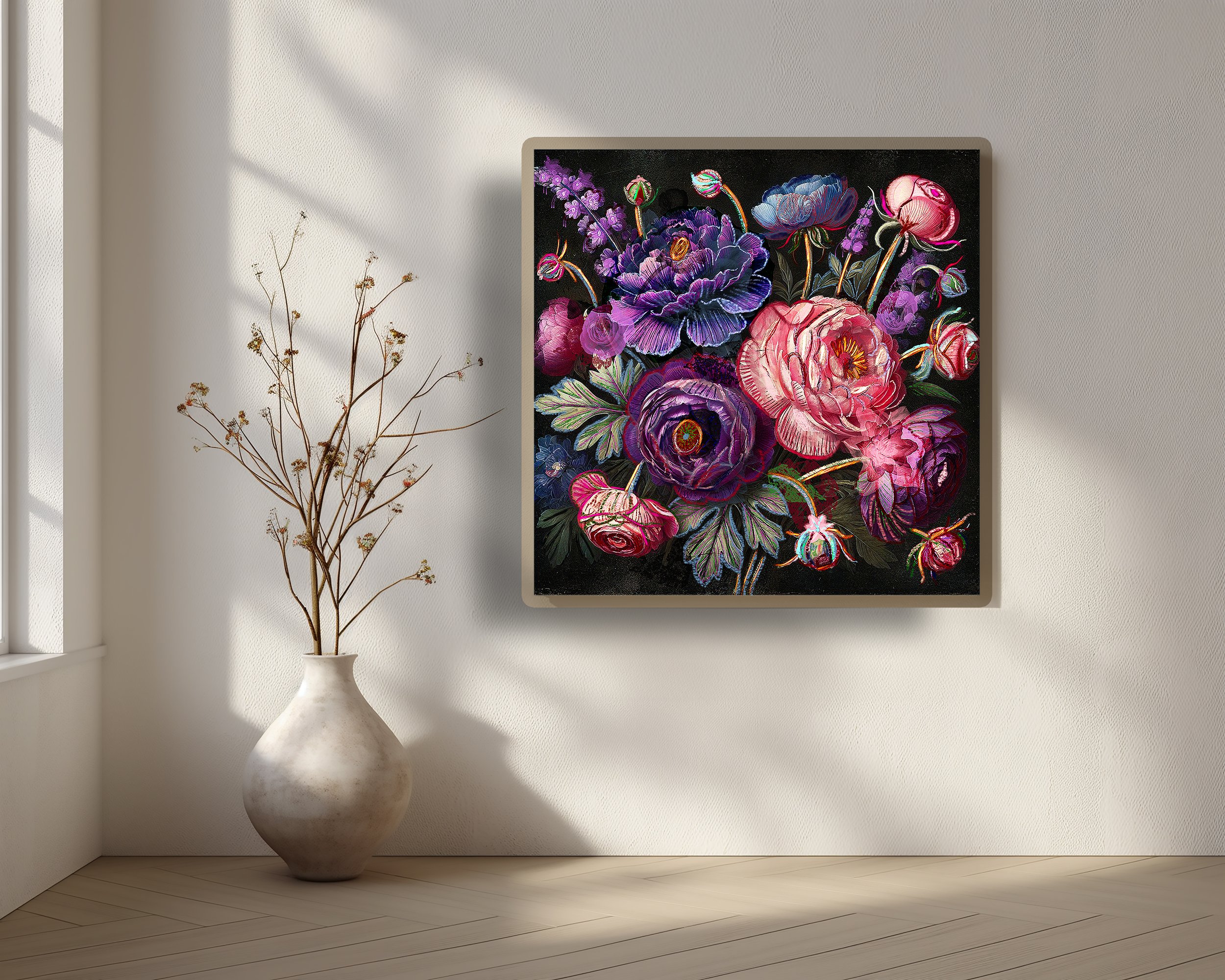 wildflower bouquet on a dark background prints for sale
