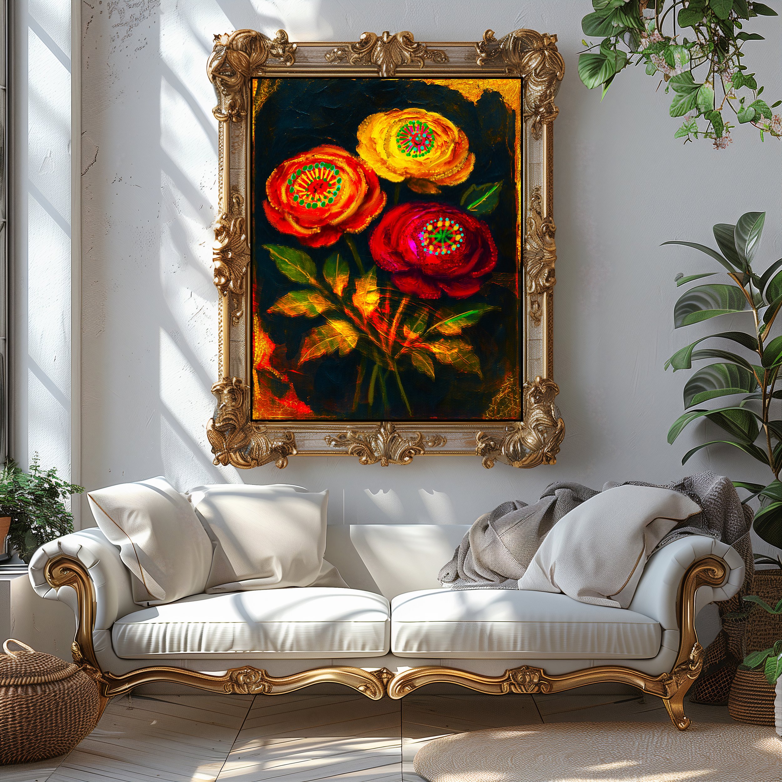 beautiful flowers with black background, victorian art