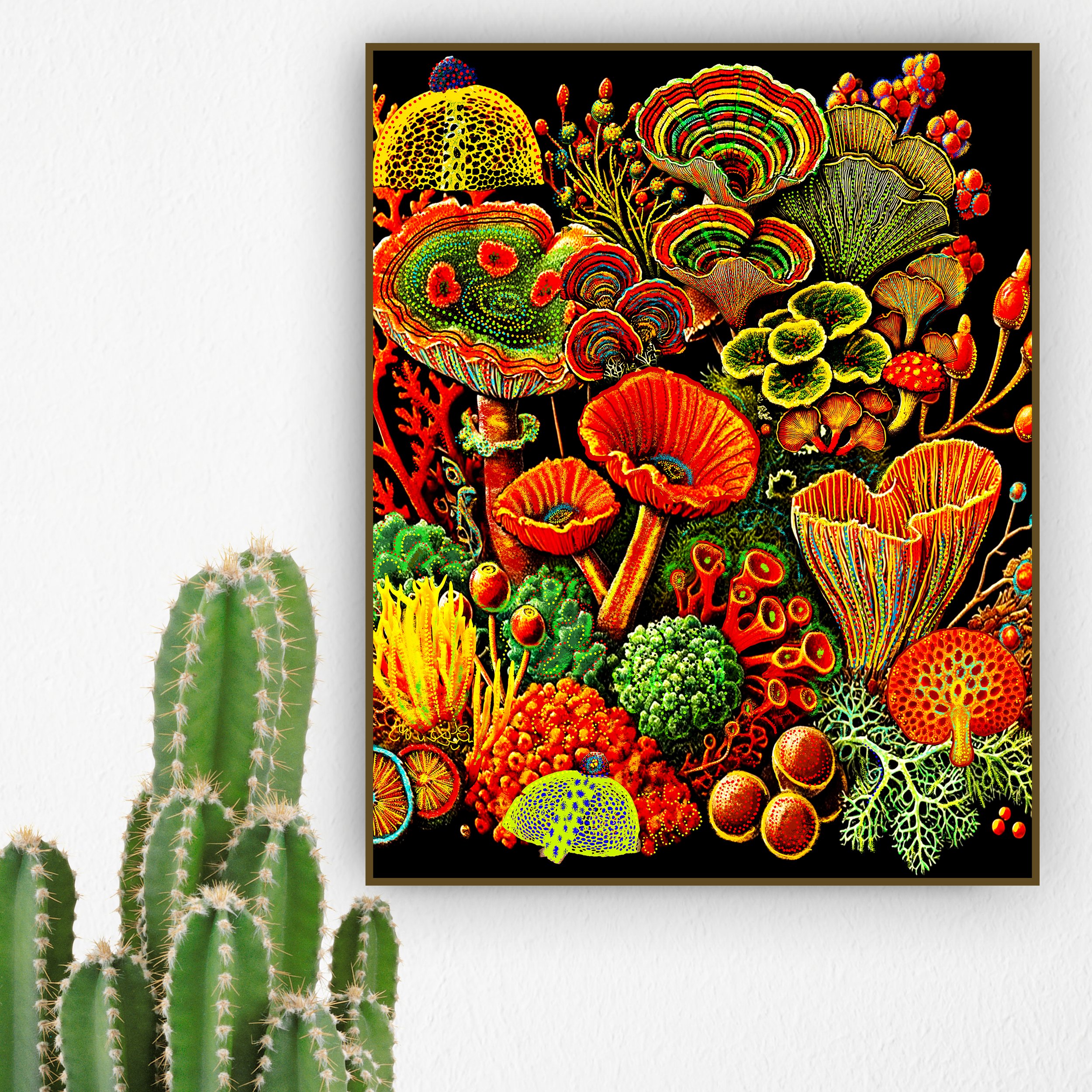mushroom cottagecore art print in terracotta, burnt orange, sage green, olive green