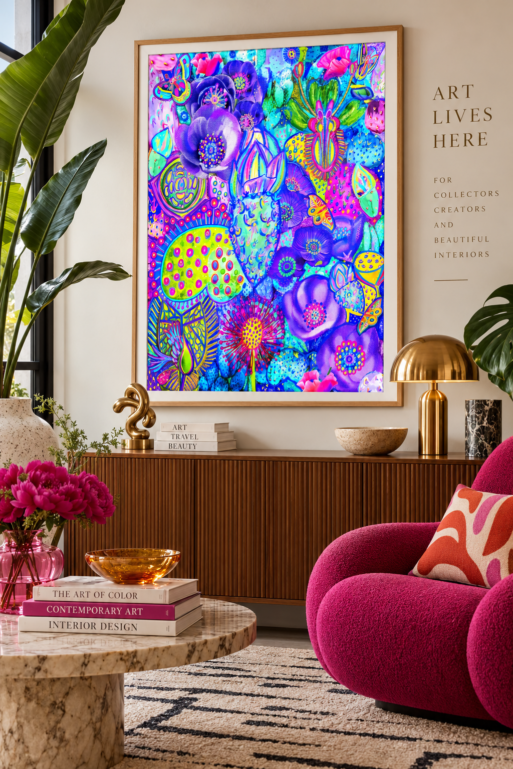 bright-colorful-cactus-fine-art-for-sale-by-artist - unusual-flowers-and-invented-organic-forms-organisms-dopamine-decor