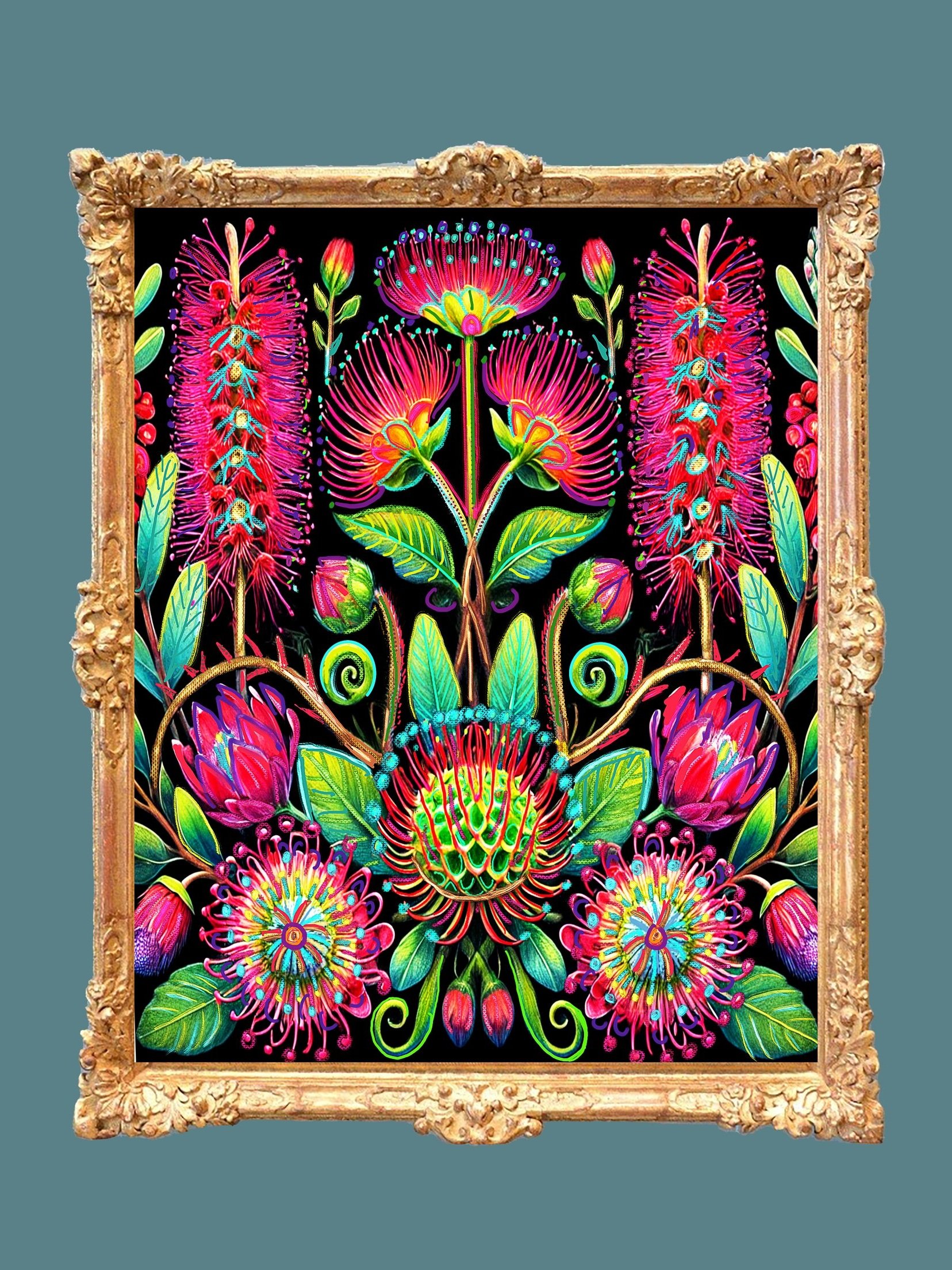 colorful exotic flora botany artwork - whimsical botanical