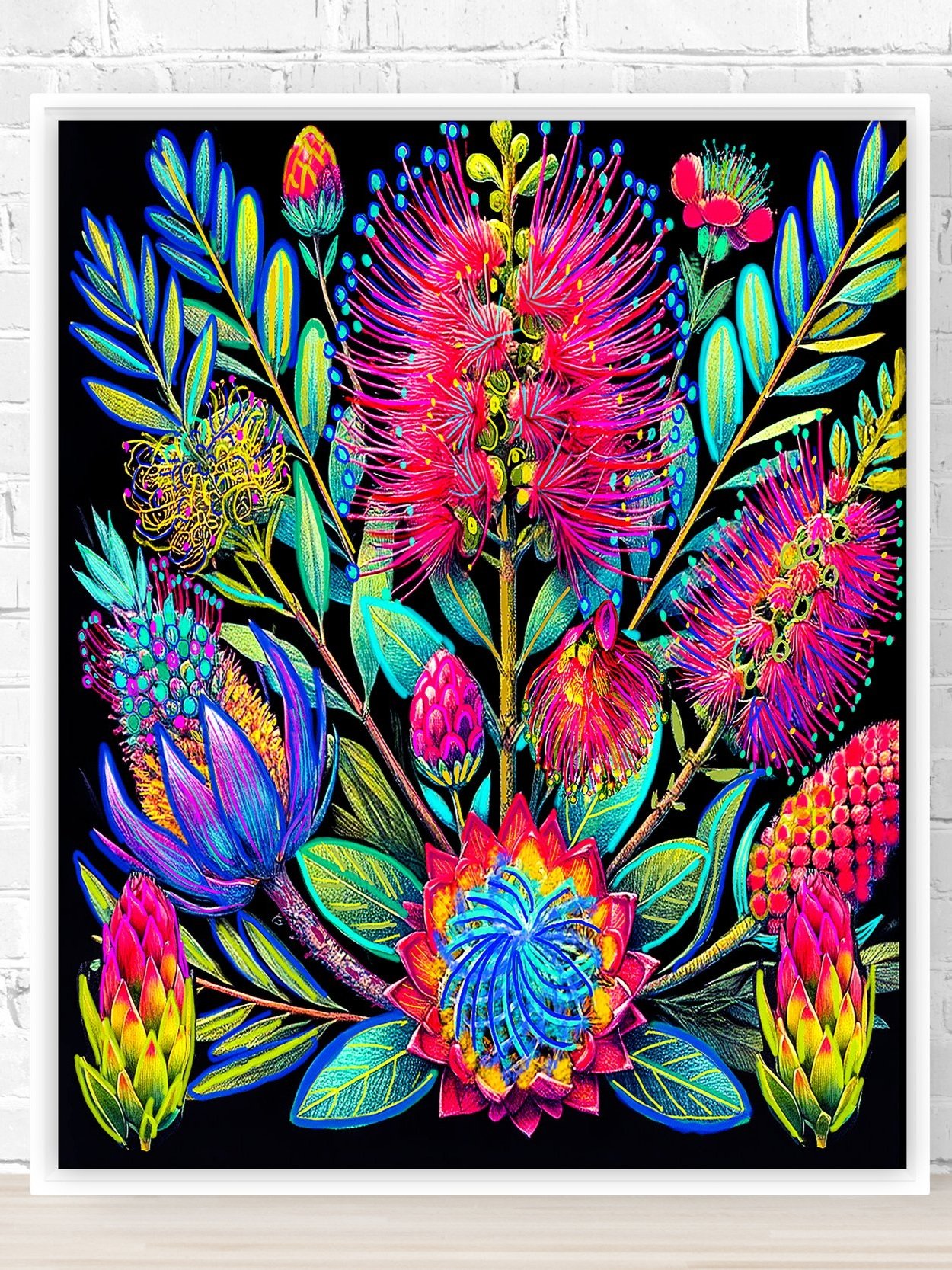 neon psychedelic flower art for sale - hot pink aesthetic art