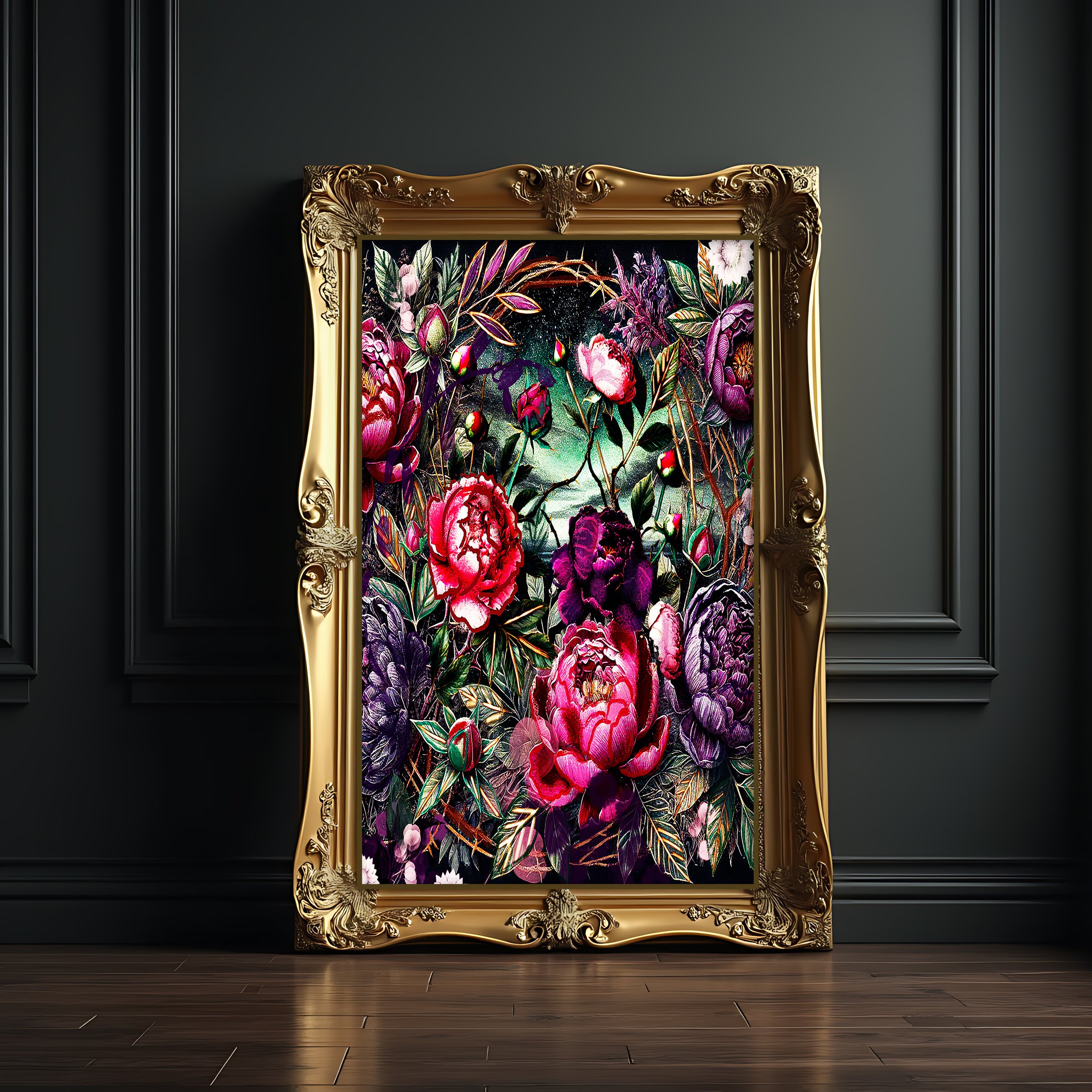 moody flowers painting - floral landscape art