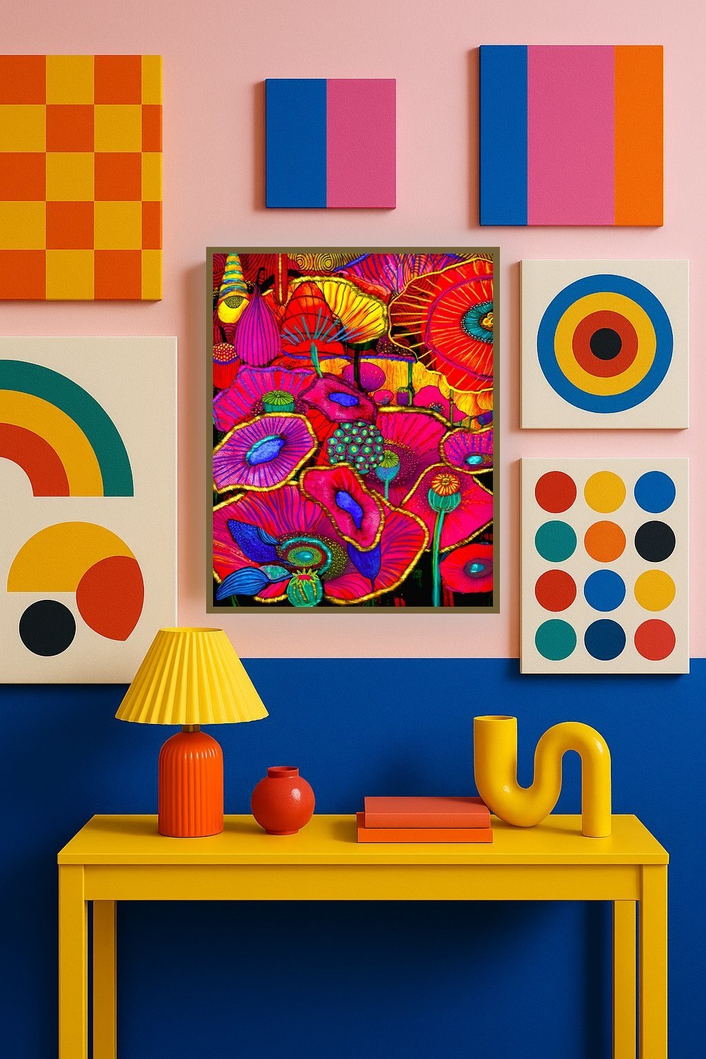 Electric bloom print in neon-inspired room - bauhaus prints