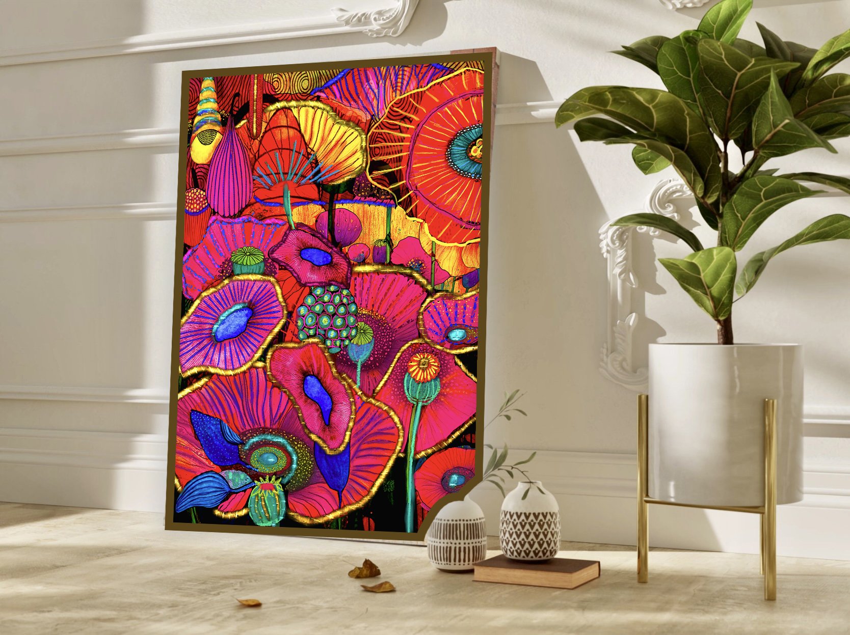 Fantasy garden wall print in bright hallway