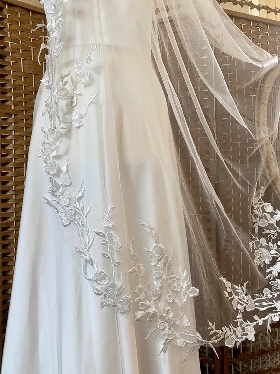 JADE Wildflower embroidered wedding veil. Handmade to order. Floral veil. Cape  veil — Meadow Sweet Bridal