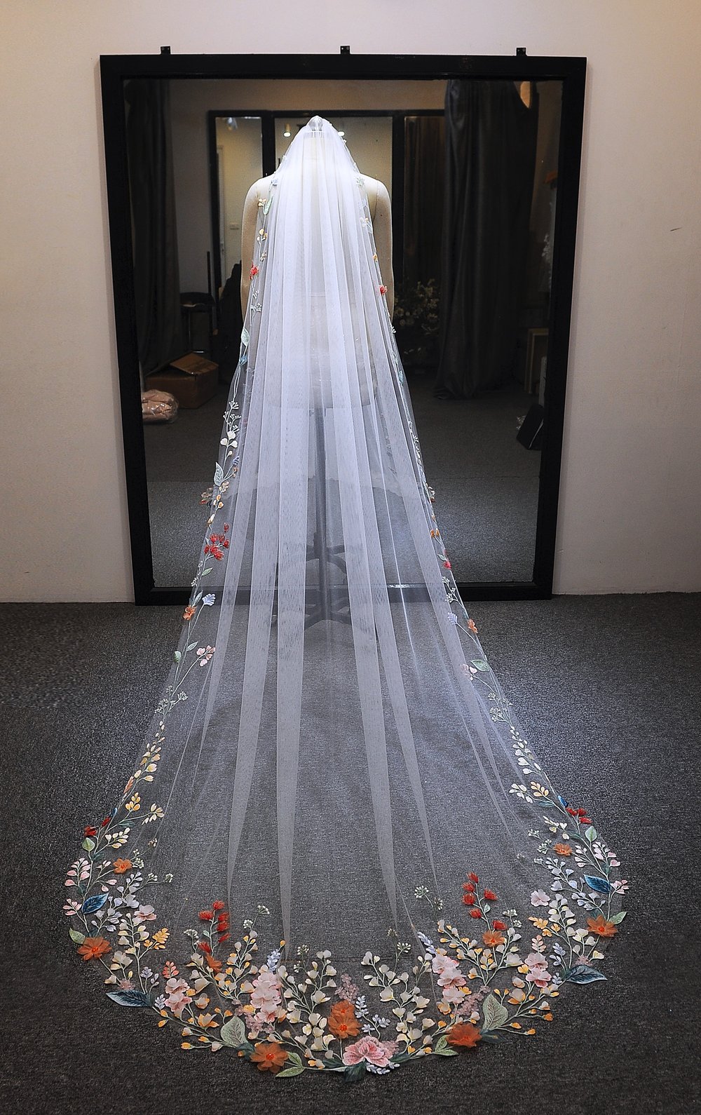 BLOSSOM - Delicate wild flower embroidered wedding veil. 3D flower