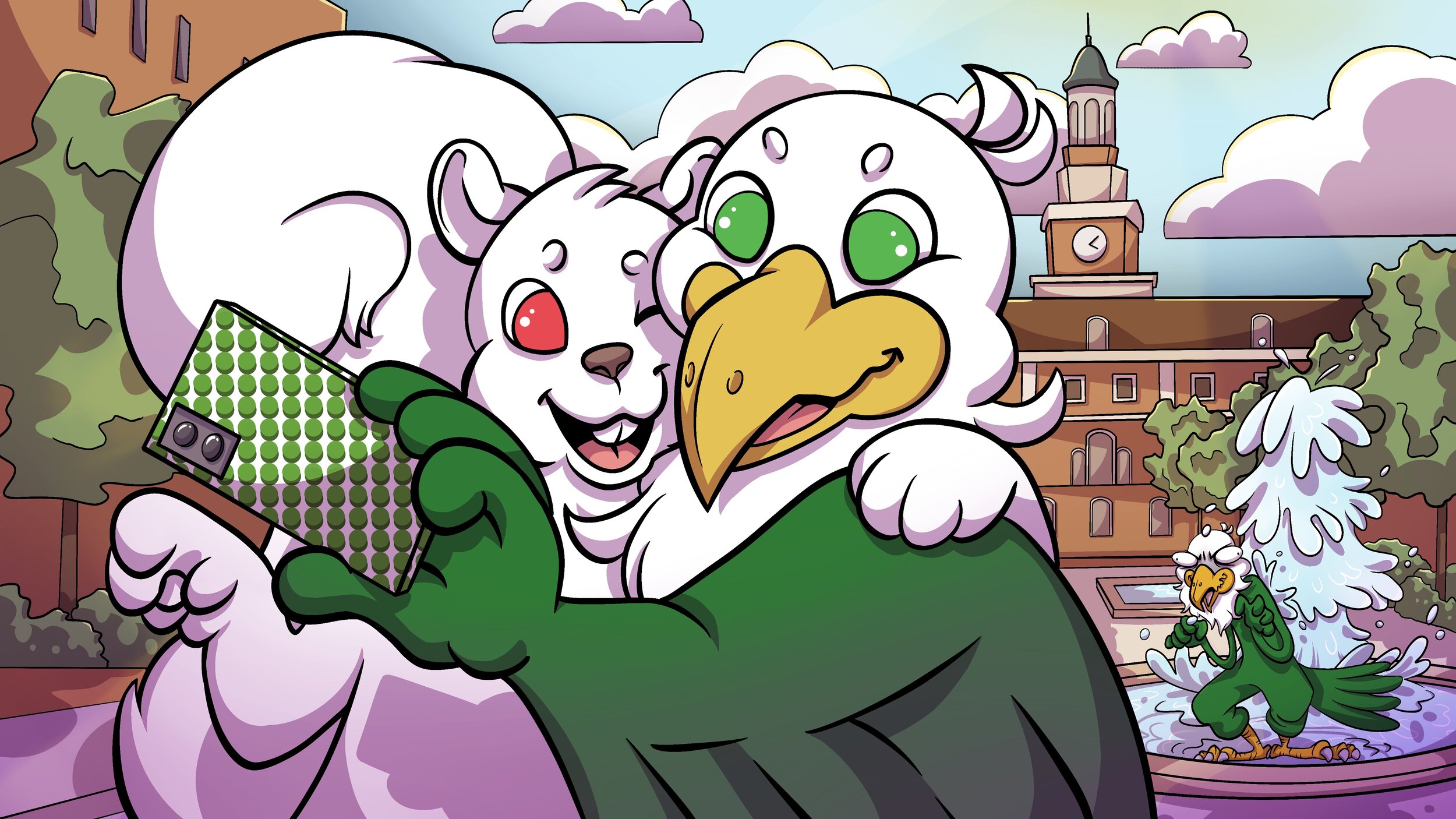 Lucky and Scrappy Selfie Illustration - For use as a desktop and possible future print