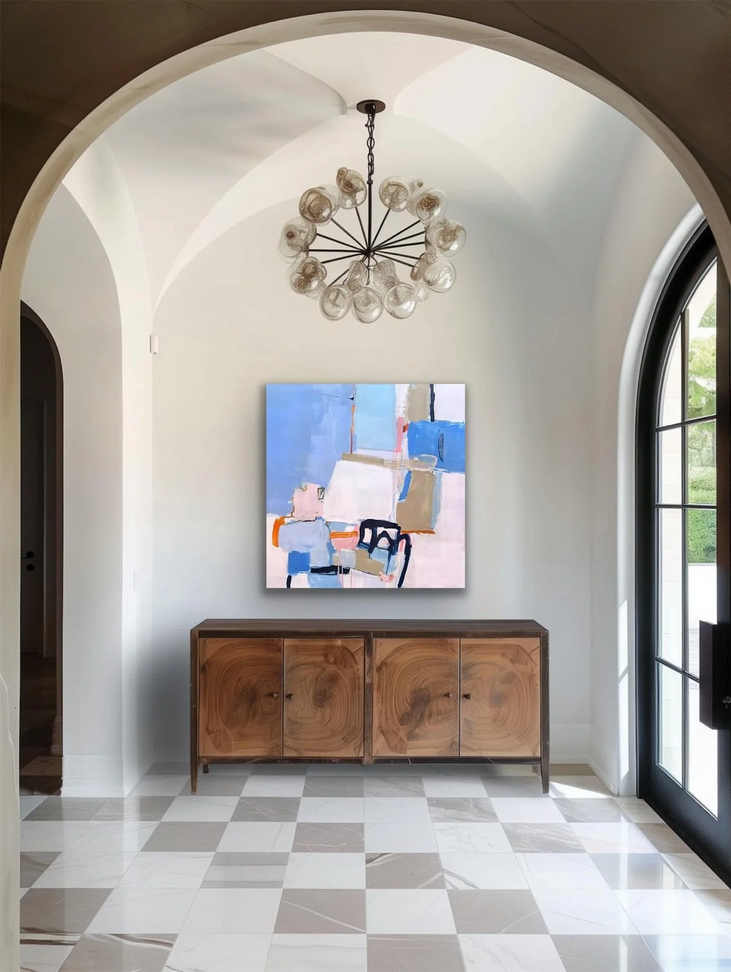 There&rsquo;s still time to see Parallel Lines: A Second Act in Color Laura Caliguiri and Leslie Thornton @lesliethorntonart @athenaeumnvfaa before it closes next week. Seen here, my work Wanderlight 3&rdquo; x 3&rdquo; acrylic on canvas. 

#ArtExhib