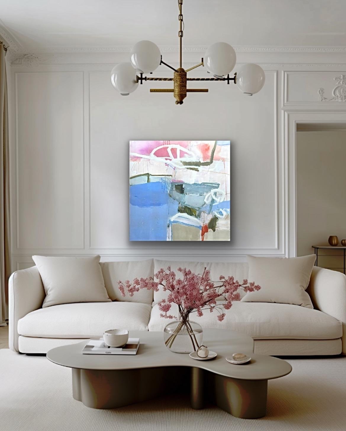 A view of my painting Crosscurrents, using @artroomsapp - 3&rdquo; x 3&rdquo; acrylic on canvas. Swipe for a close-up. 

#NonObjectivePainting #ArtInSitu #FemalePainters #Harper_Hughes_Home