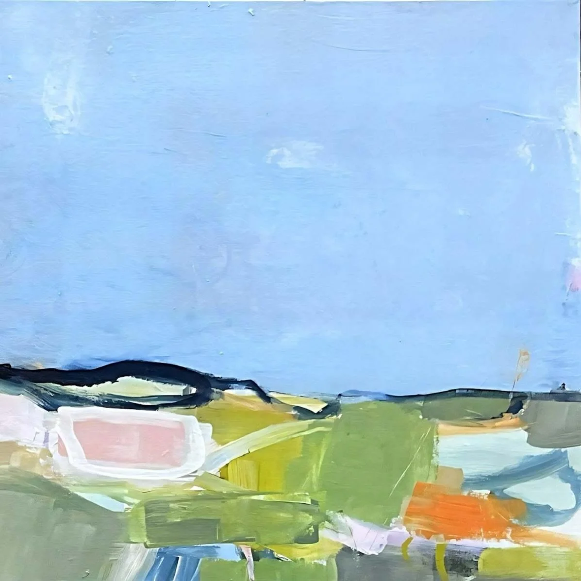 Springtime colors in my painting &lsquo;Under A Quiet Sky&rsquo; 20x20, acrylic on canvas. 

#NonObjectivePaintings #NaplesArtist #Harper_Hughes_Home