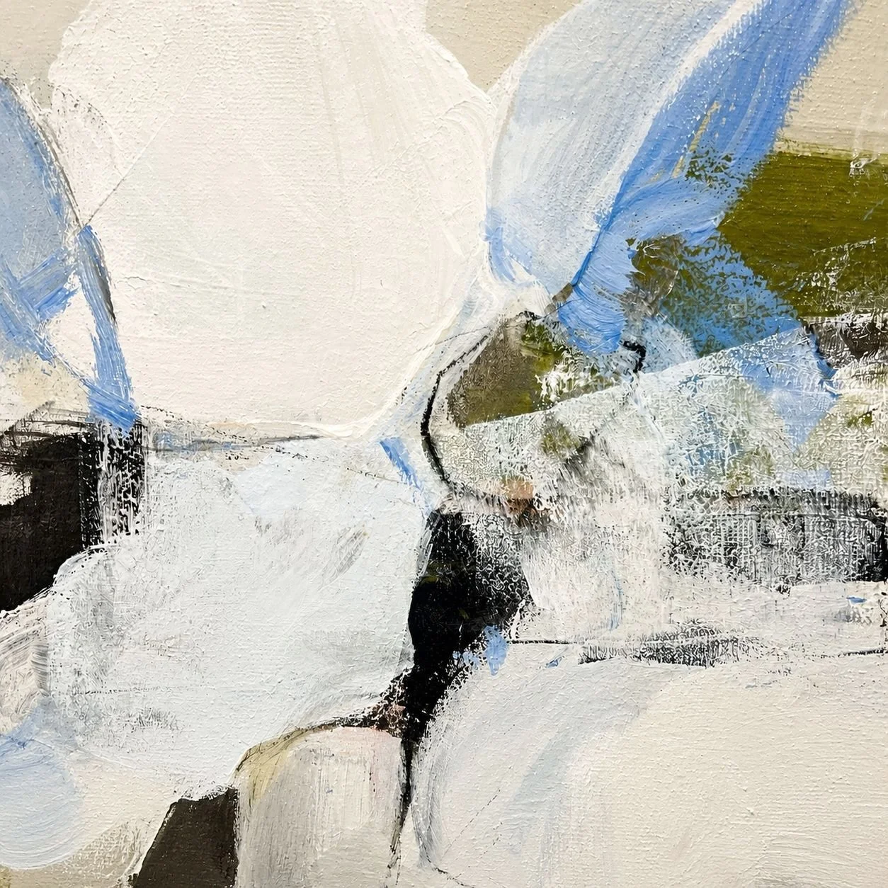 A detail from a painting that found its home. Soft edges, layered whites, and the kind of marks that reveal themselves slowly. A reminder that restraint can carry its own weight.

#NonObjectivePainting #MarkMakingArt #Harper_Hughes_Home