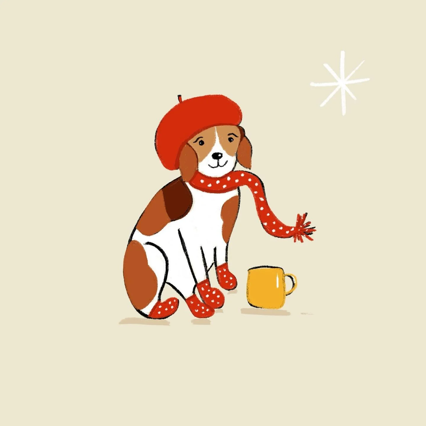 Cozy little pup for the mittens &amp; mugs prompt #frostyandfestive2024 ☕️❤️

@heyalissandra 
@jessmillerdraws 
@heatherslettering 
@jenprocreates 
@roymeister