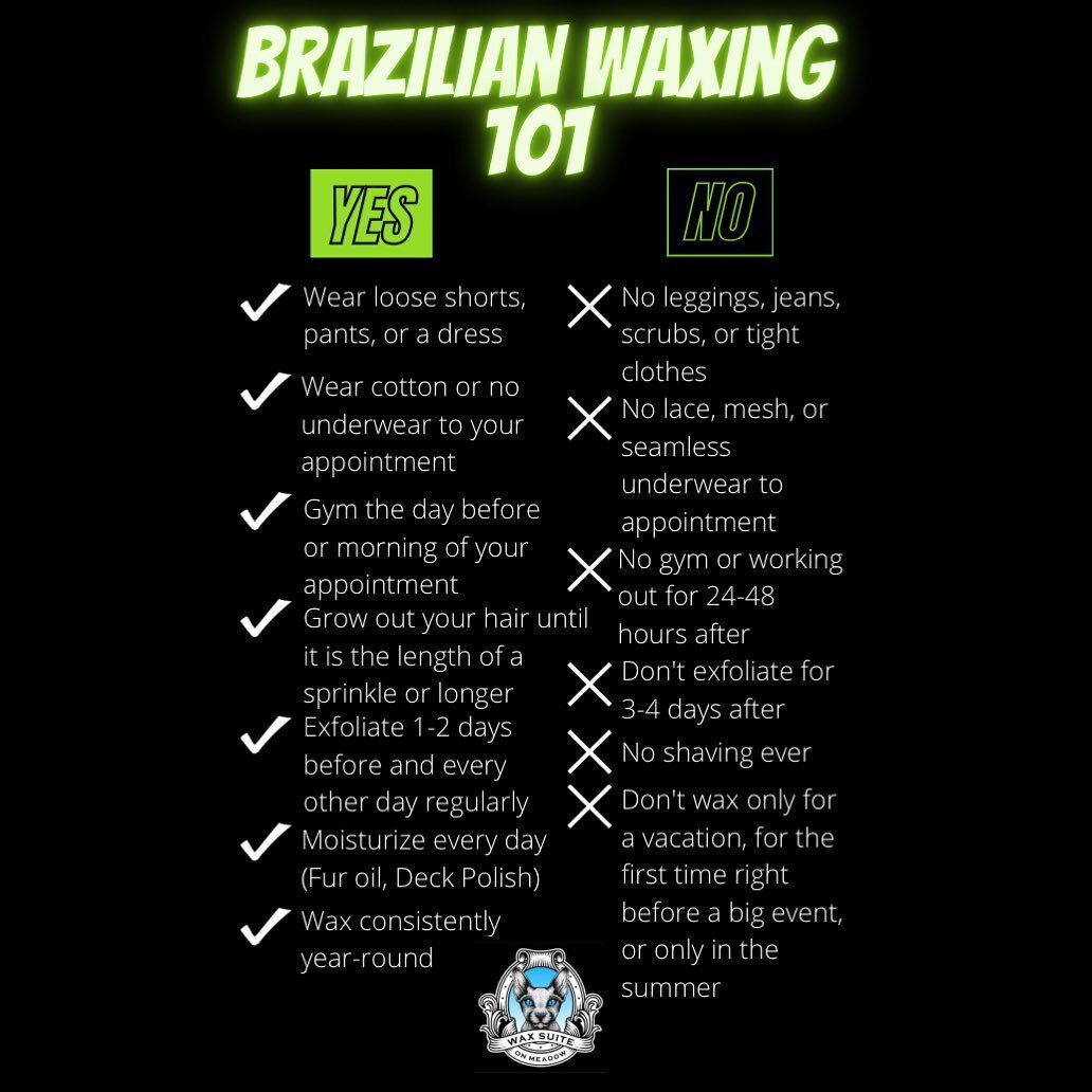 ✨did I miss any?! &bull; here are my general rules of thumb for brazilian &amp; bikini waxing!

🐱following these guidelines will help you achieve the best possible results!

🐍book with me if you&rsquo;re ready to join the anti-shave wax club &bull;