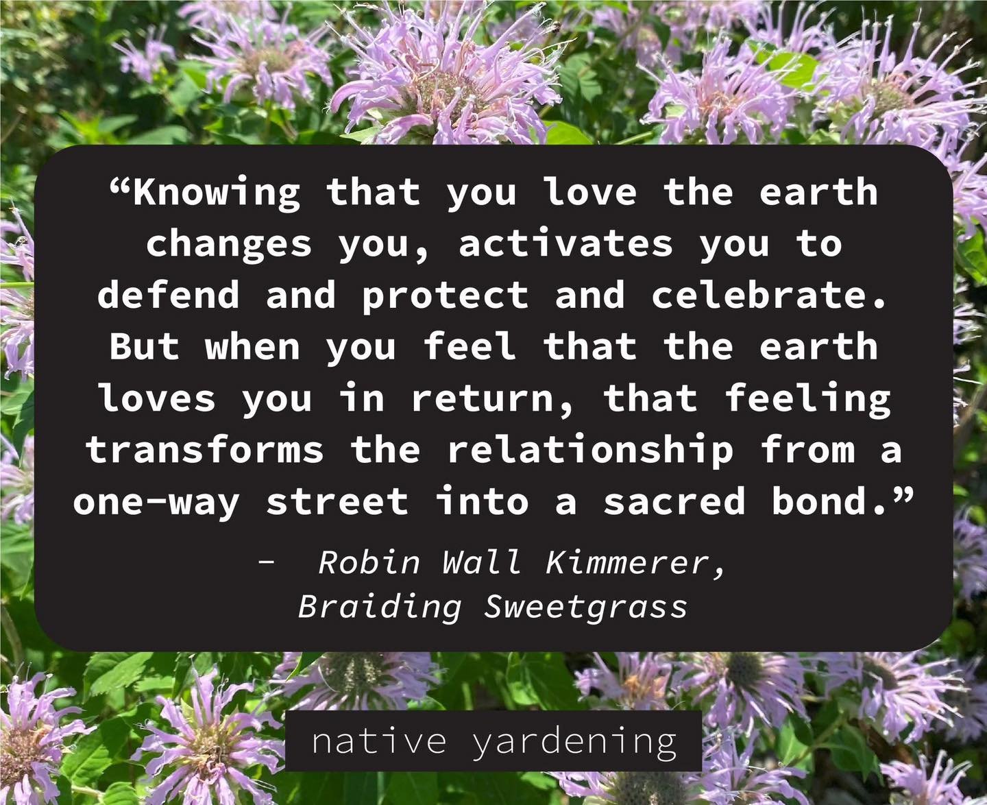 It changes you (just ask our Vacation Creation Camp counsellors&hellip;) 🌱

"Knowing that you love the earth changes you, activates you to defend and protect and celebrate.
But when you feel that the earth loves you in return, that feeling tran