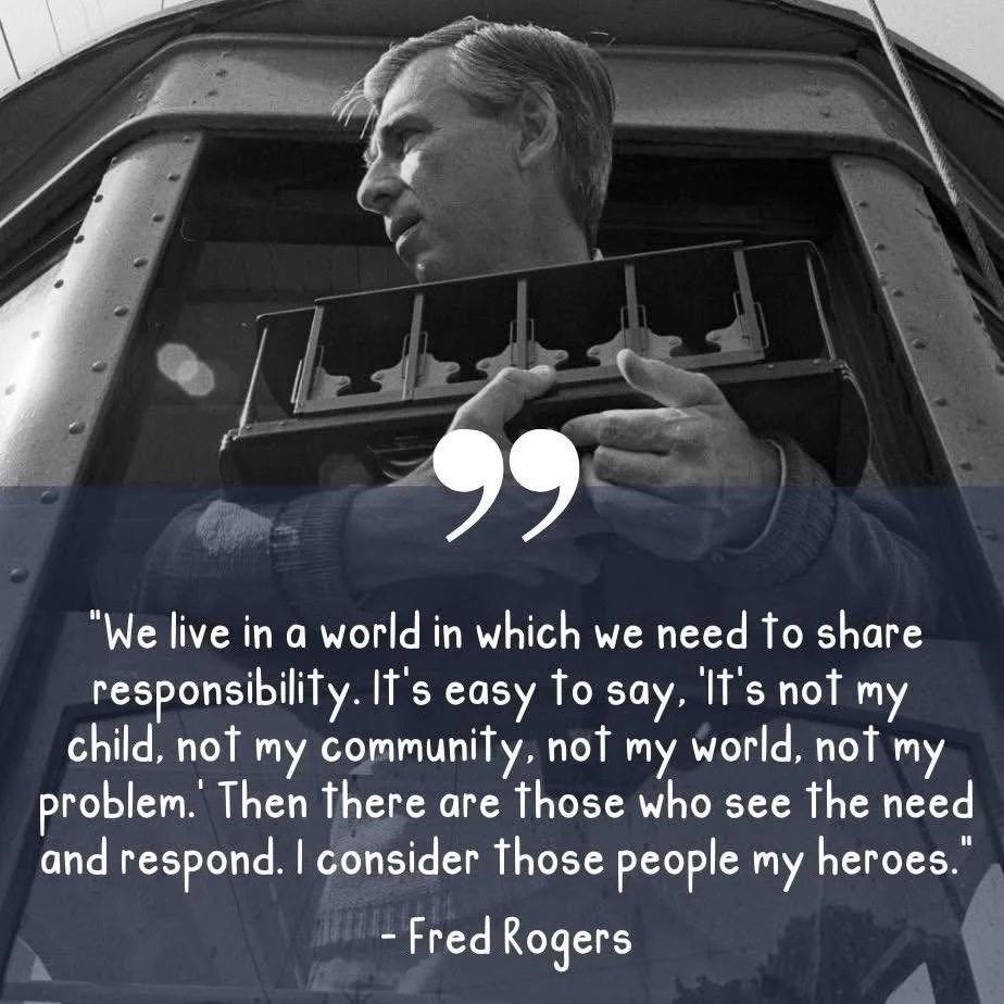 It&rsquo;s a beautiful day in the neighbourhood when we share responsibility. ❤️&zwj;🩹

"We live in a world in which we need to share responsibility It's easy to say, It's not my child, not my community, not my world, not my problem. Then there