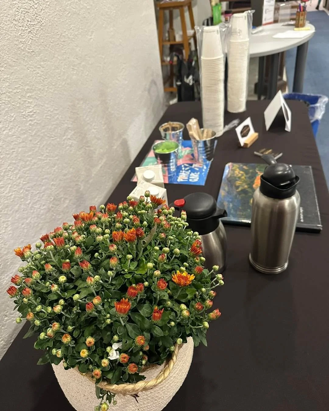 Beautiful Day gratitude #1: On Friday evening as the sun was setting, the setup team arrived to prepare the space for the Community Showcase. Thank you, Mario and Jamie, for all the heavy lifting and chair-moving. Terry also stopped by to set up her 