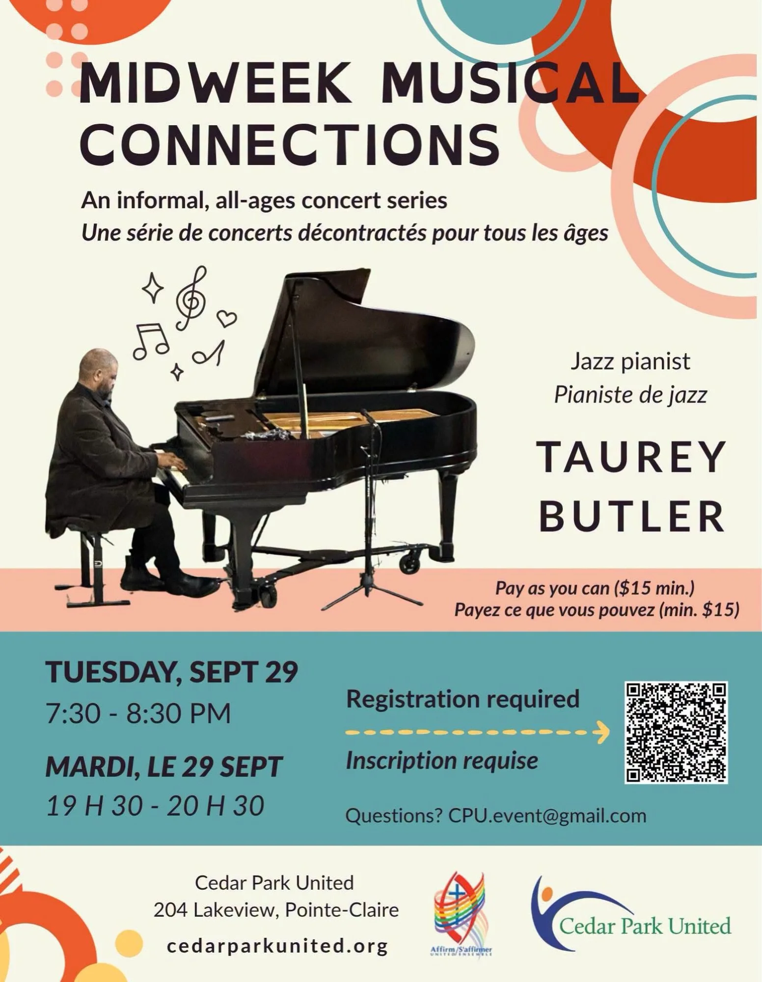 Jazz pianist @taureybutler is in the house tonight at 7:30 PM! A few seats are still available&mdash;come on over to 204 Lakeview in Pointe-Claire and enjoy some of he best jazz around (and it will be in the round!)

#cedarparkuc #montrealjazz